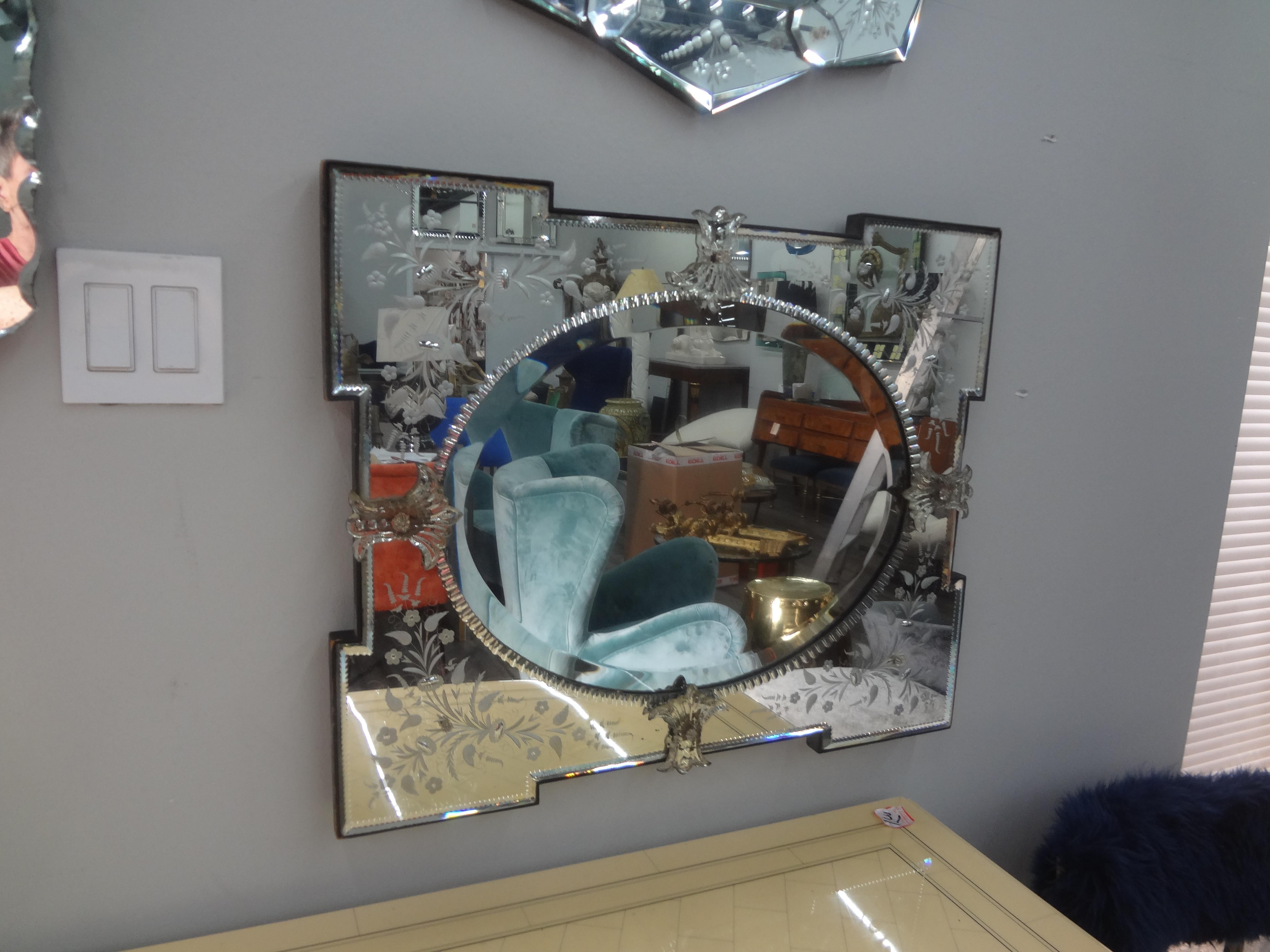 Etched and Beveled Venetian Mirror In Good Condition For Sale In Houston, TX