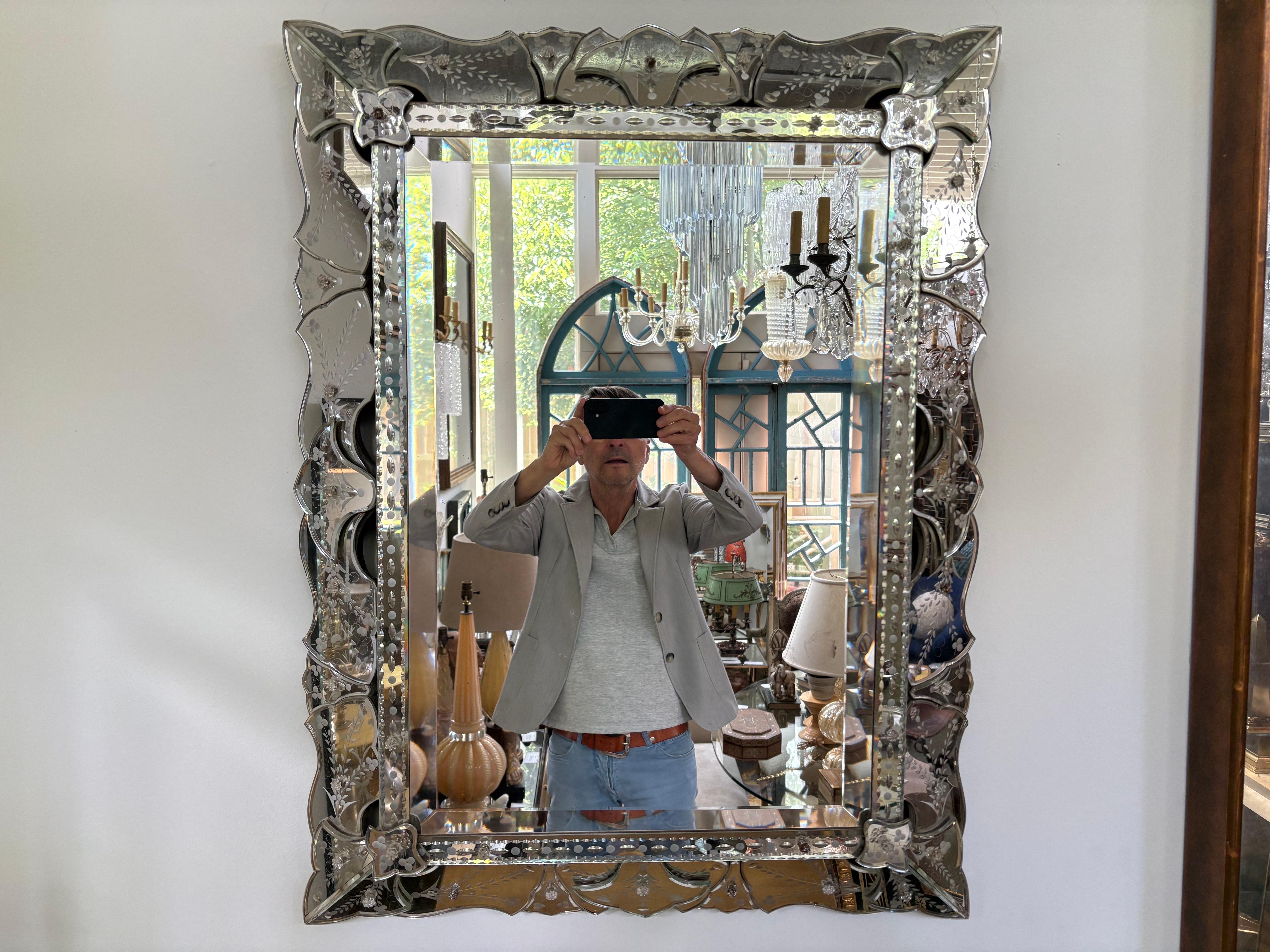 Mid-20th Century Etched And Beveled Venetian Mirror For Sale