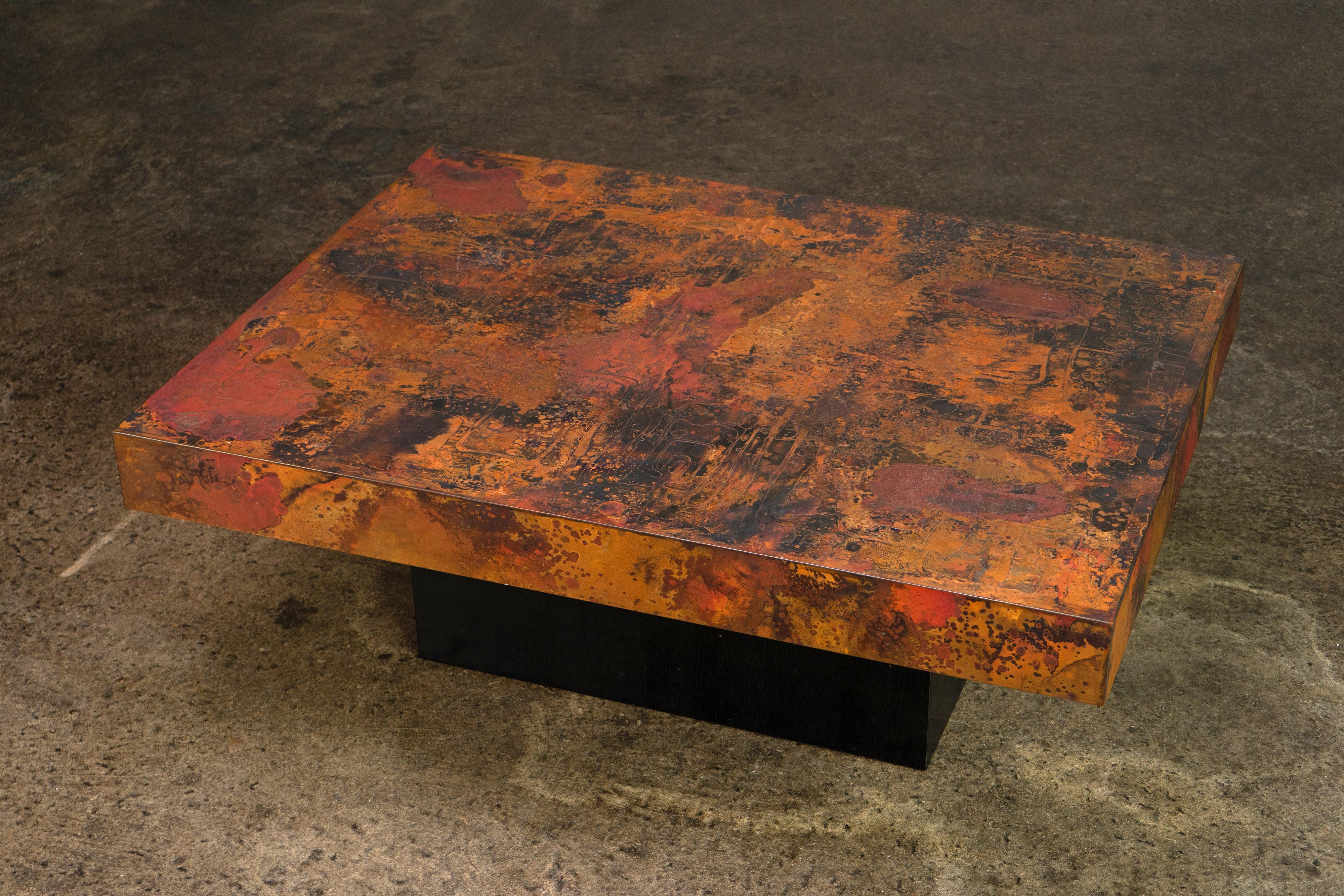 Etched and Fire Oxidized Copper Coffee Table by Bernhard Rohne, 1960s 4