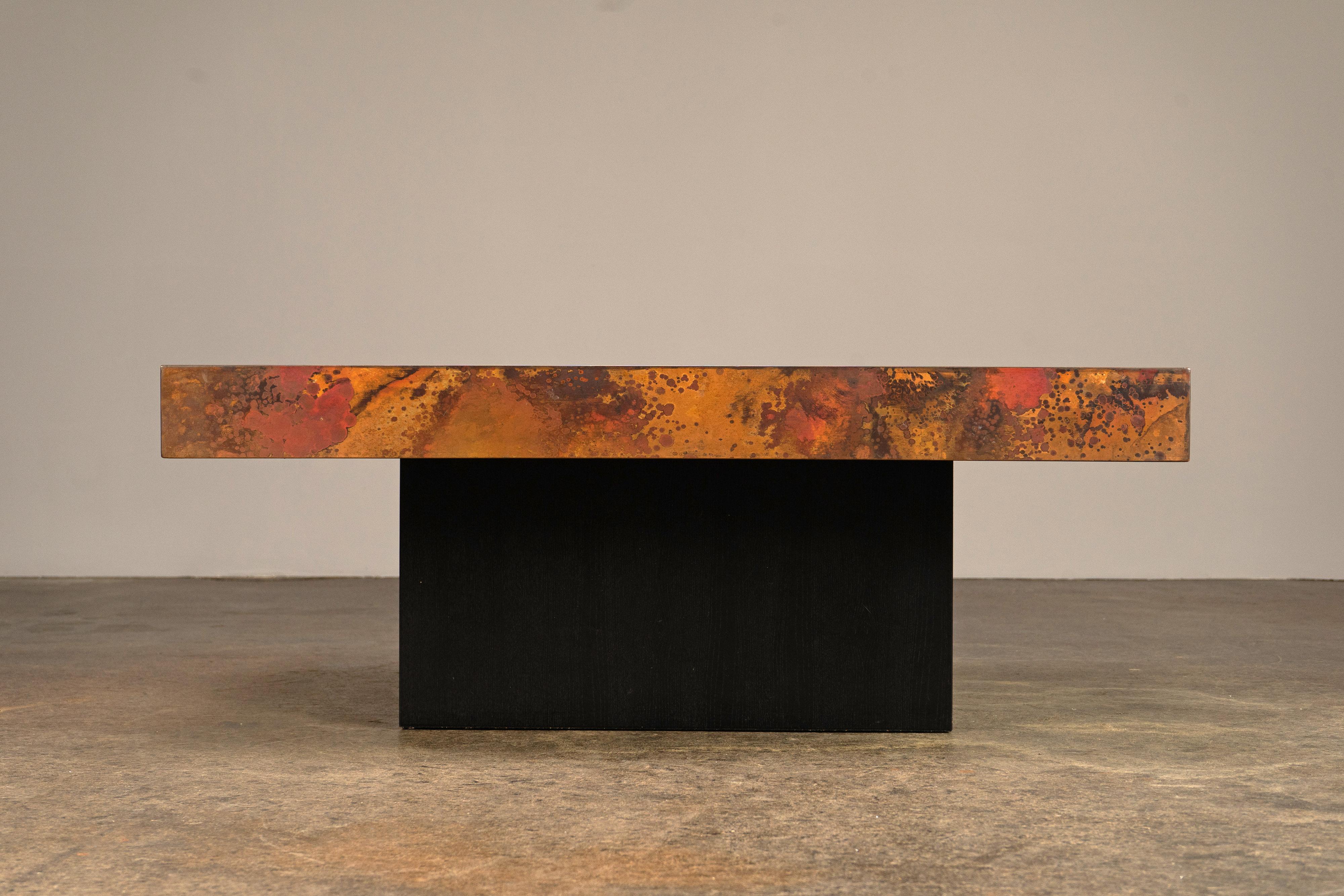 German Etched and Fire Oxidized Copper Coffee Table by Bernhard Rohne, 1960s