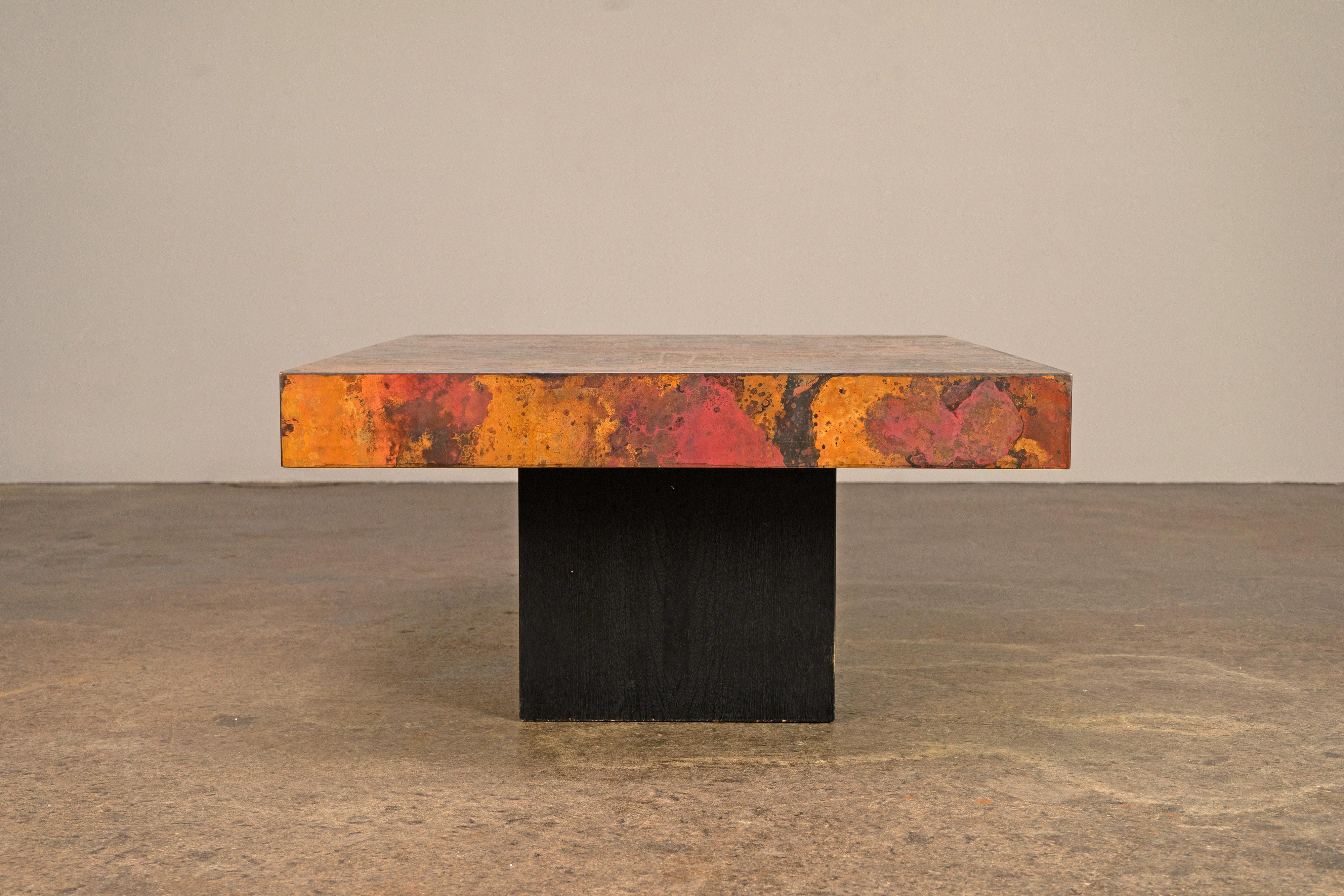 Etched and Fire Oxidized Copper Coffee Table by Bernhard Rohne, 1960s In Good Condition In Rosendahl, DE