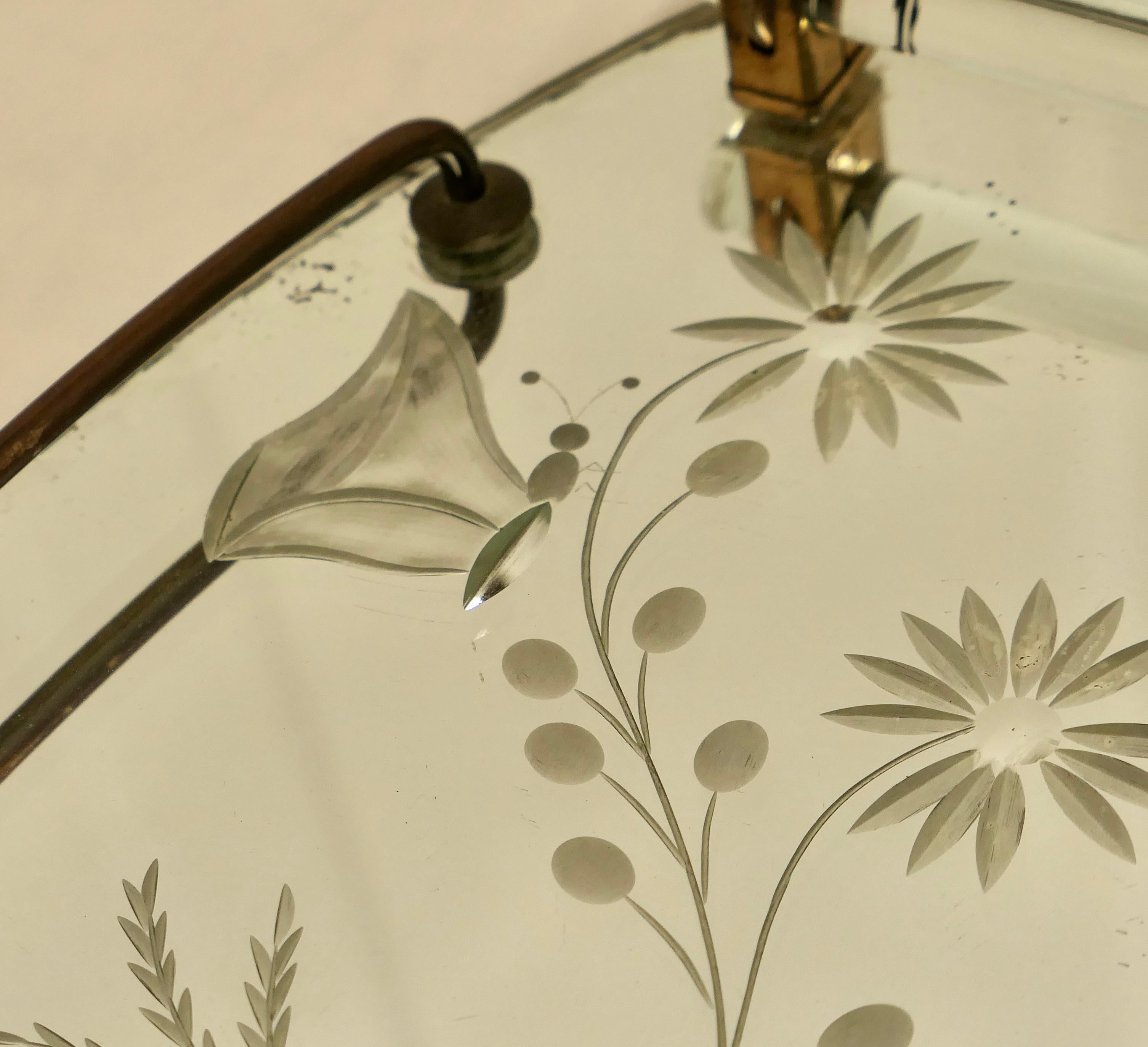 Etched Art Deco Mirror Tray a Lovely Stylish Piece For Sale 1