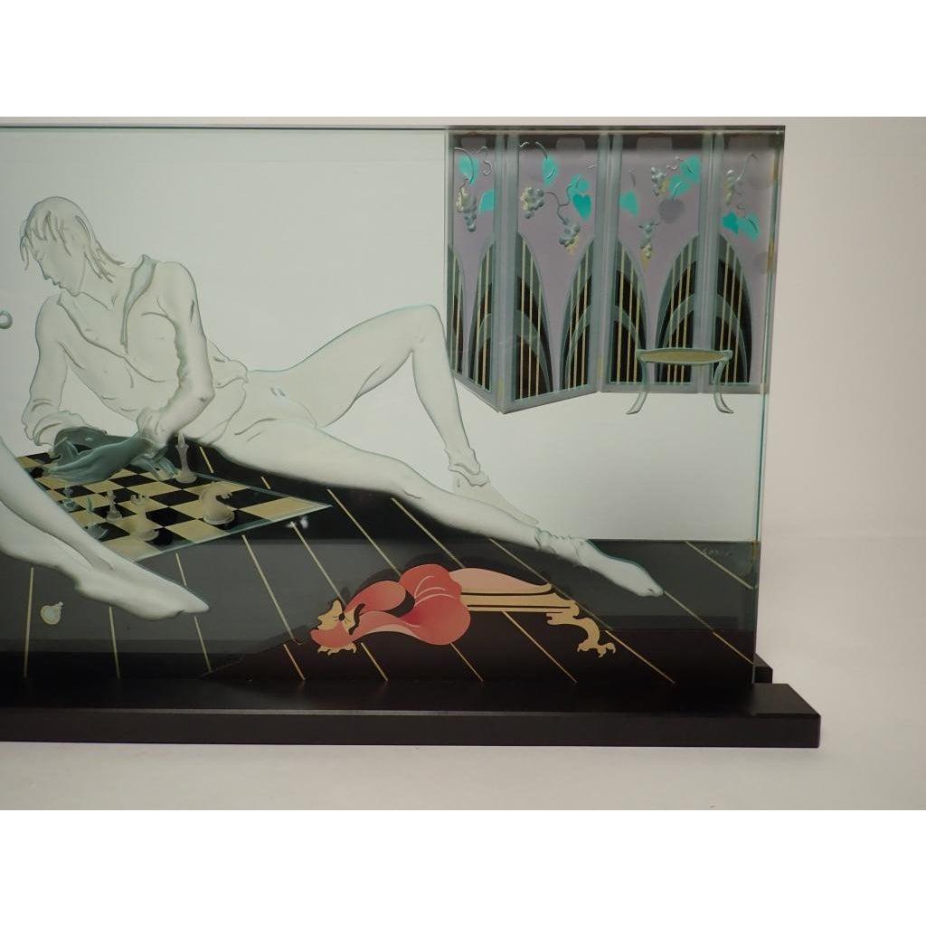 Art Deco Etched Art Glass Panel Sculpture by Wendy Saxon Brown