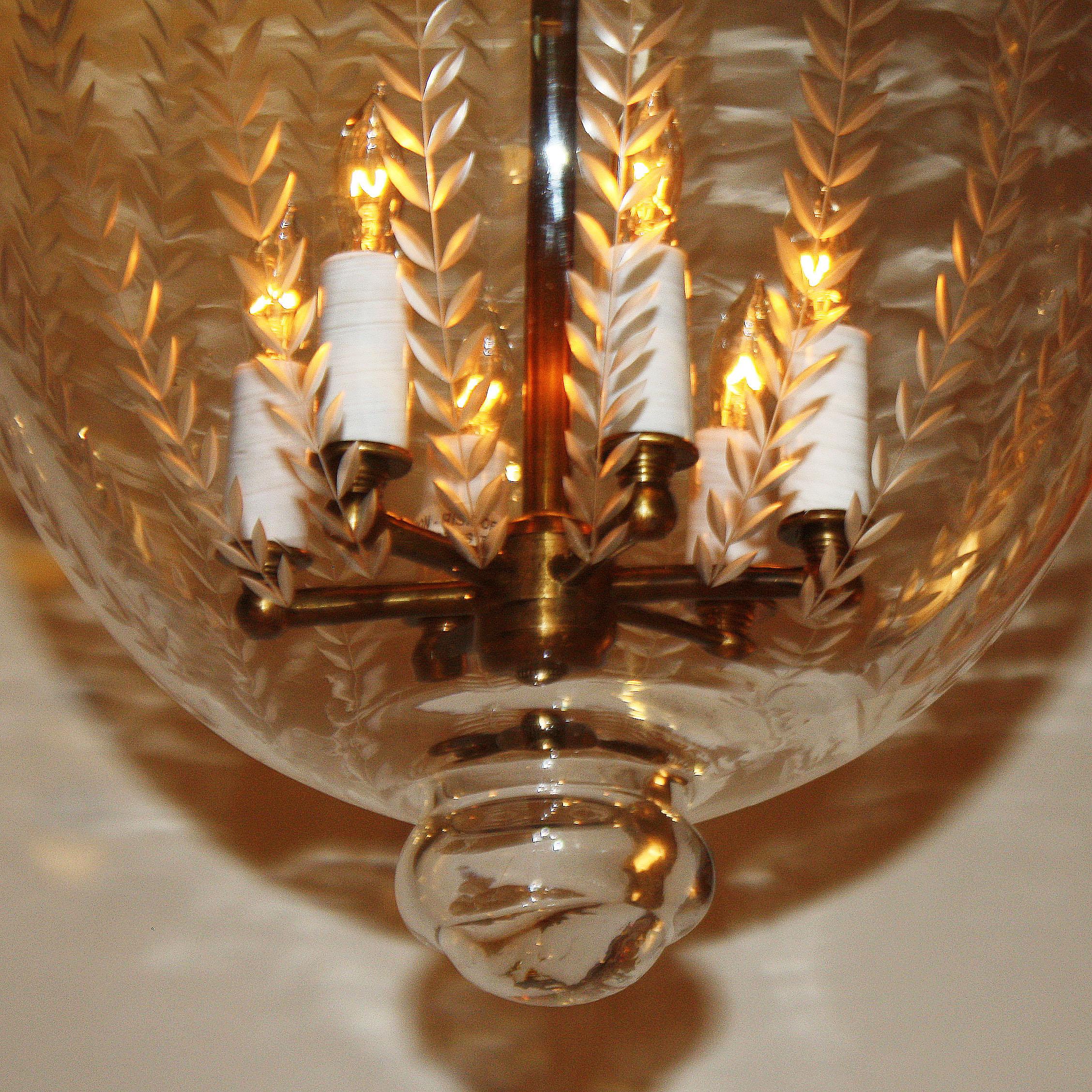 French Etched Bell Lantern with Brass Details, circa 1950