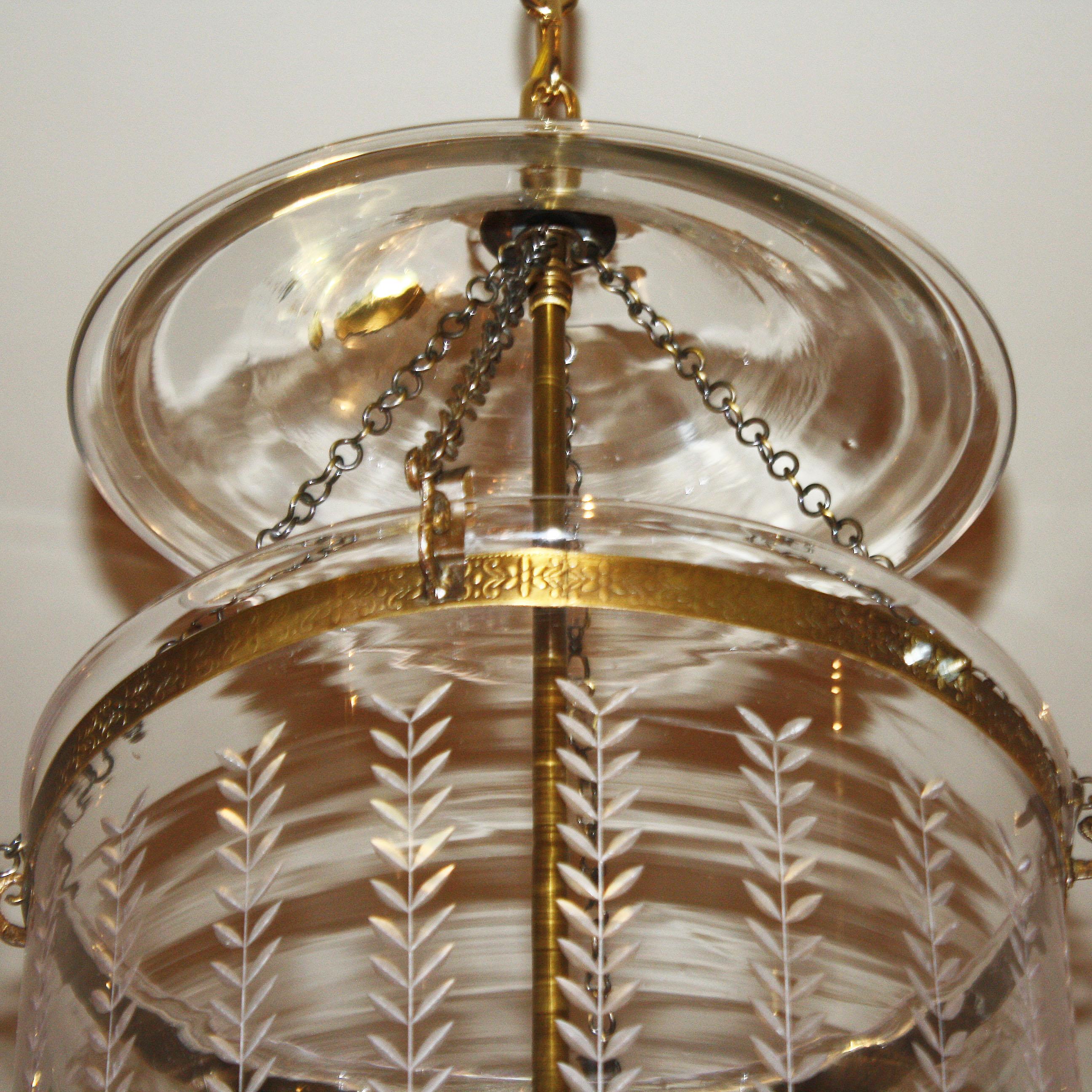 Etched Bell Lantern with Brass Details, circa 1950 In Good Condition In Dallas, TX