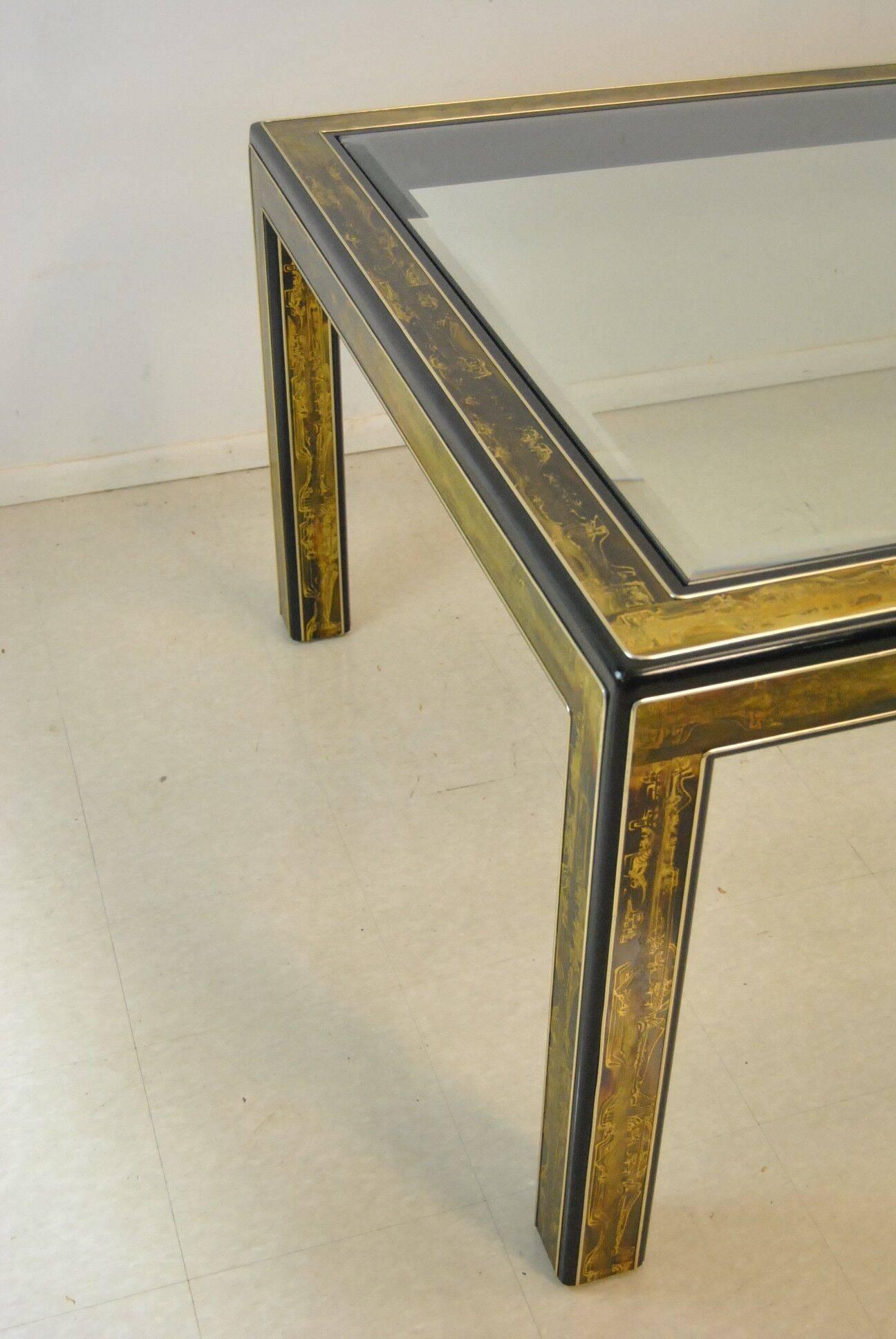 Hollywood Regency Etched Brass and Glass Top Dining Room Table by Bernard Rohne for Mastercraft