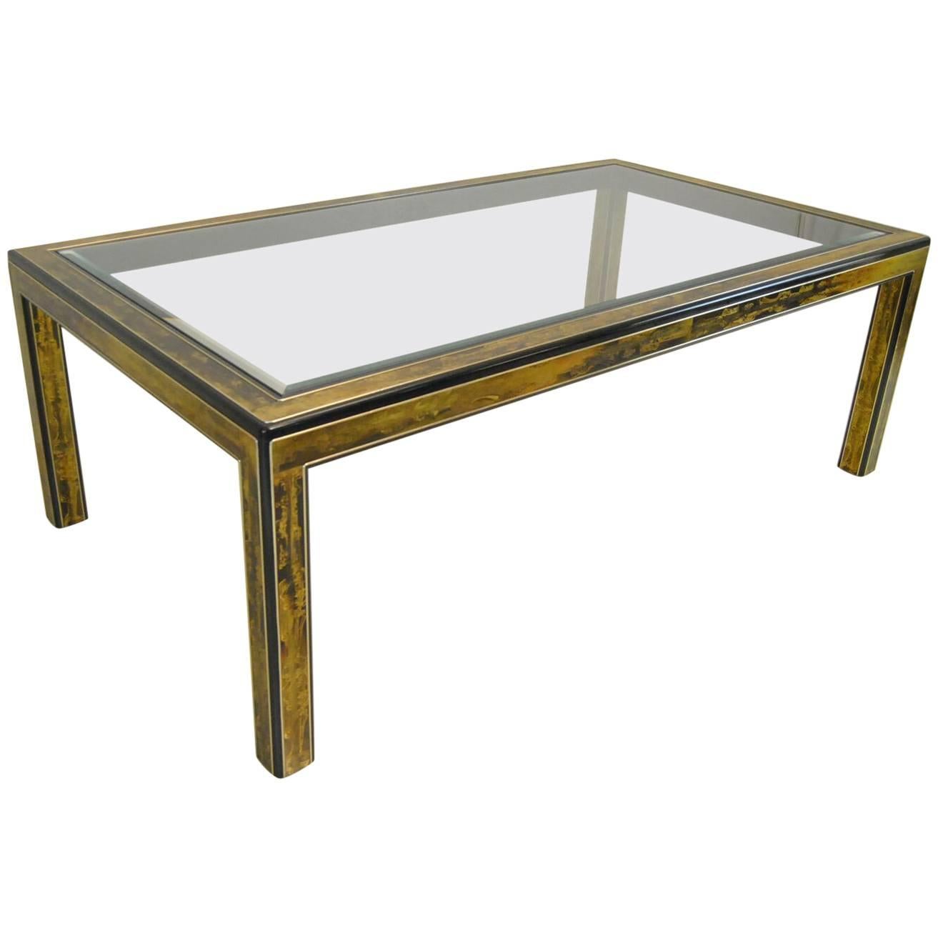 Etched Brass and Glass Top Dining Room Table by Bernard Rohne for Mastercraft