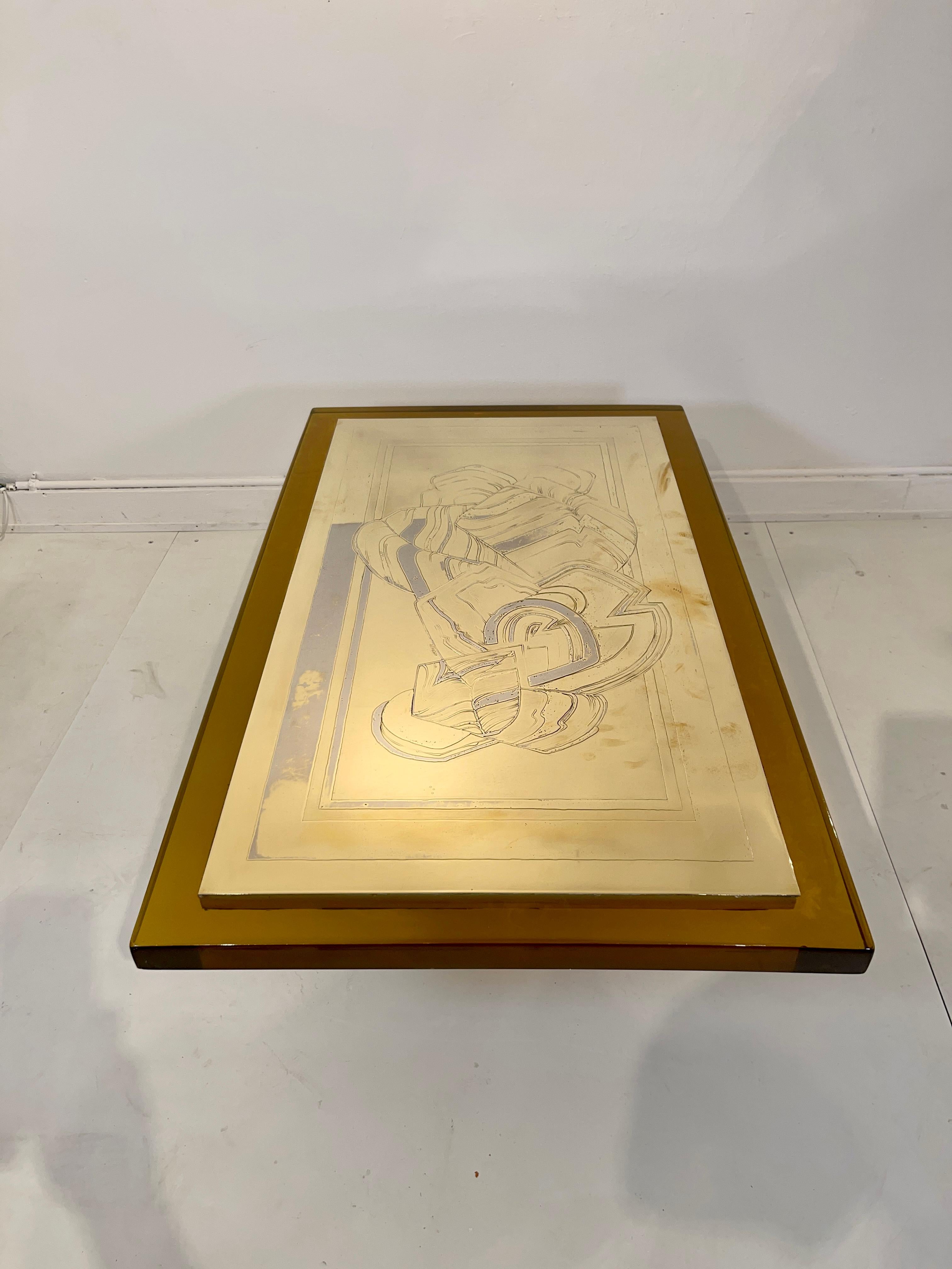 Belgian Etched brass and resin Coffee table By Armand Jonckers