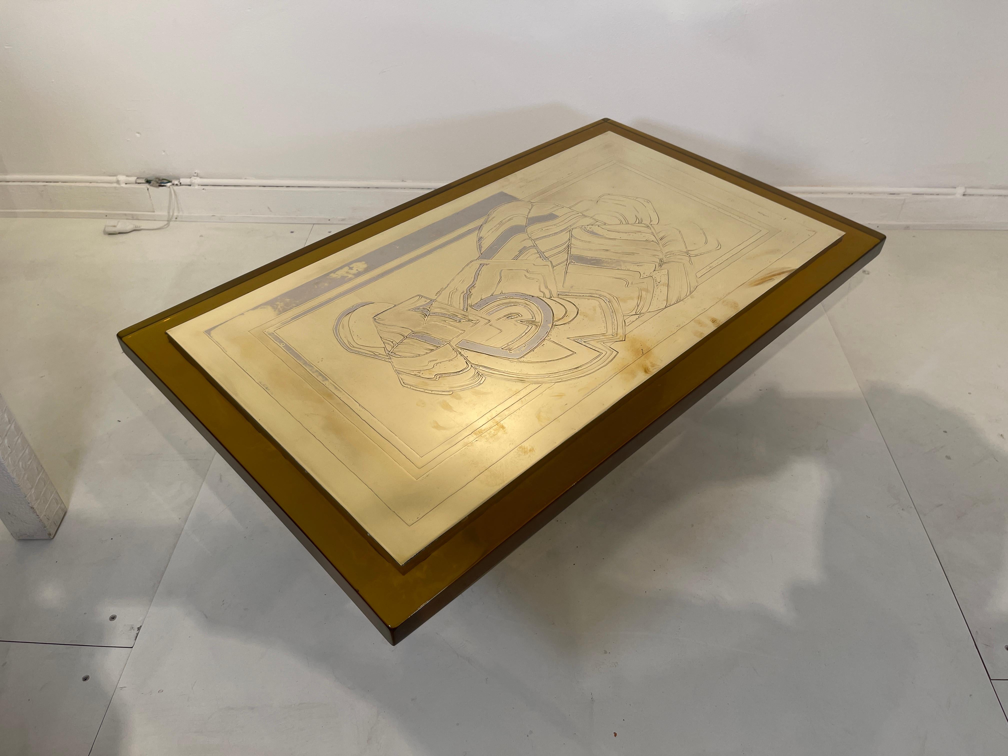 Late 20th Century Etched brass and resin Coffee table By Armand Jonckers