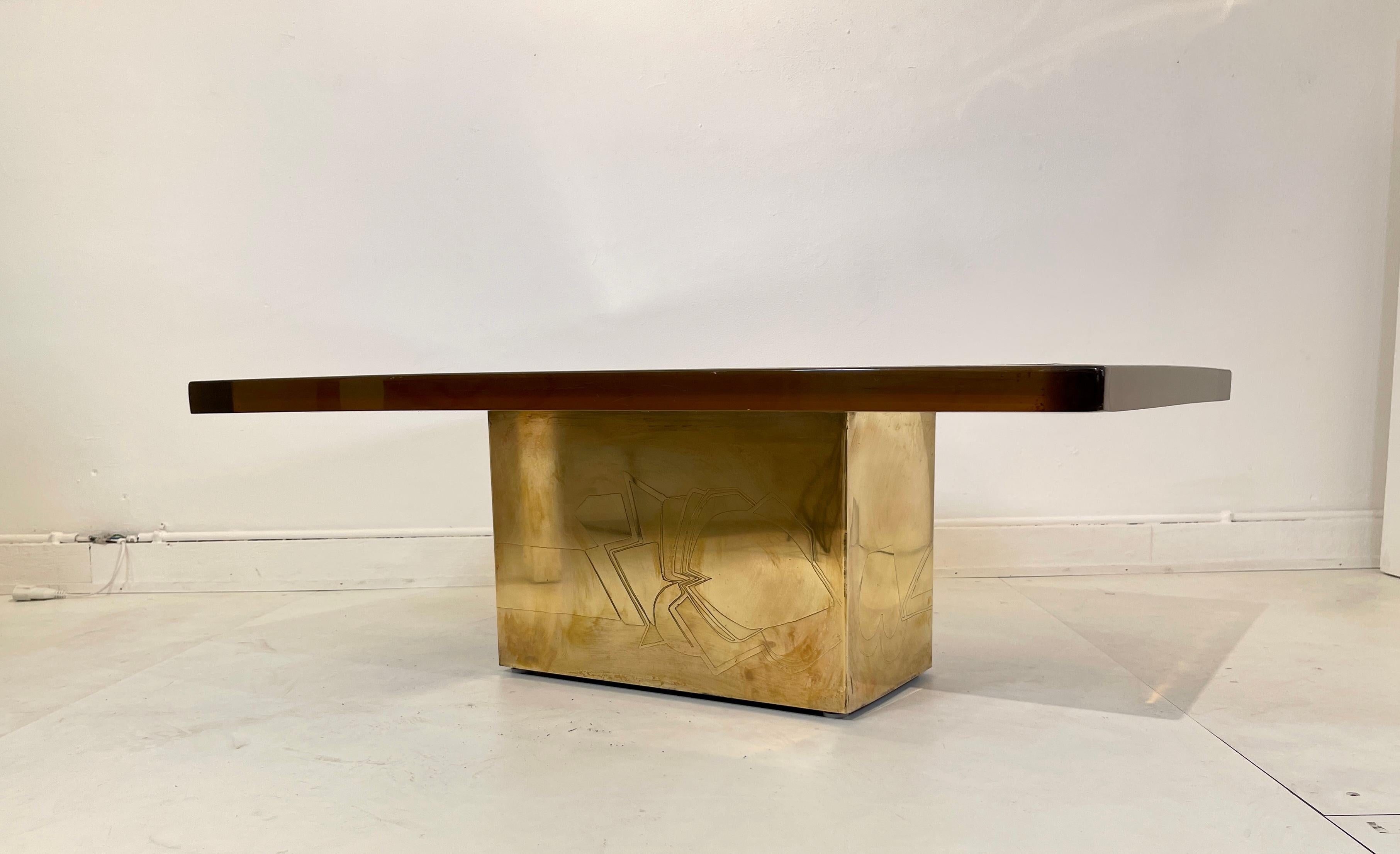 Brass Etched brass and resin Coffee table By Armand Jonckers