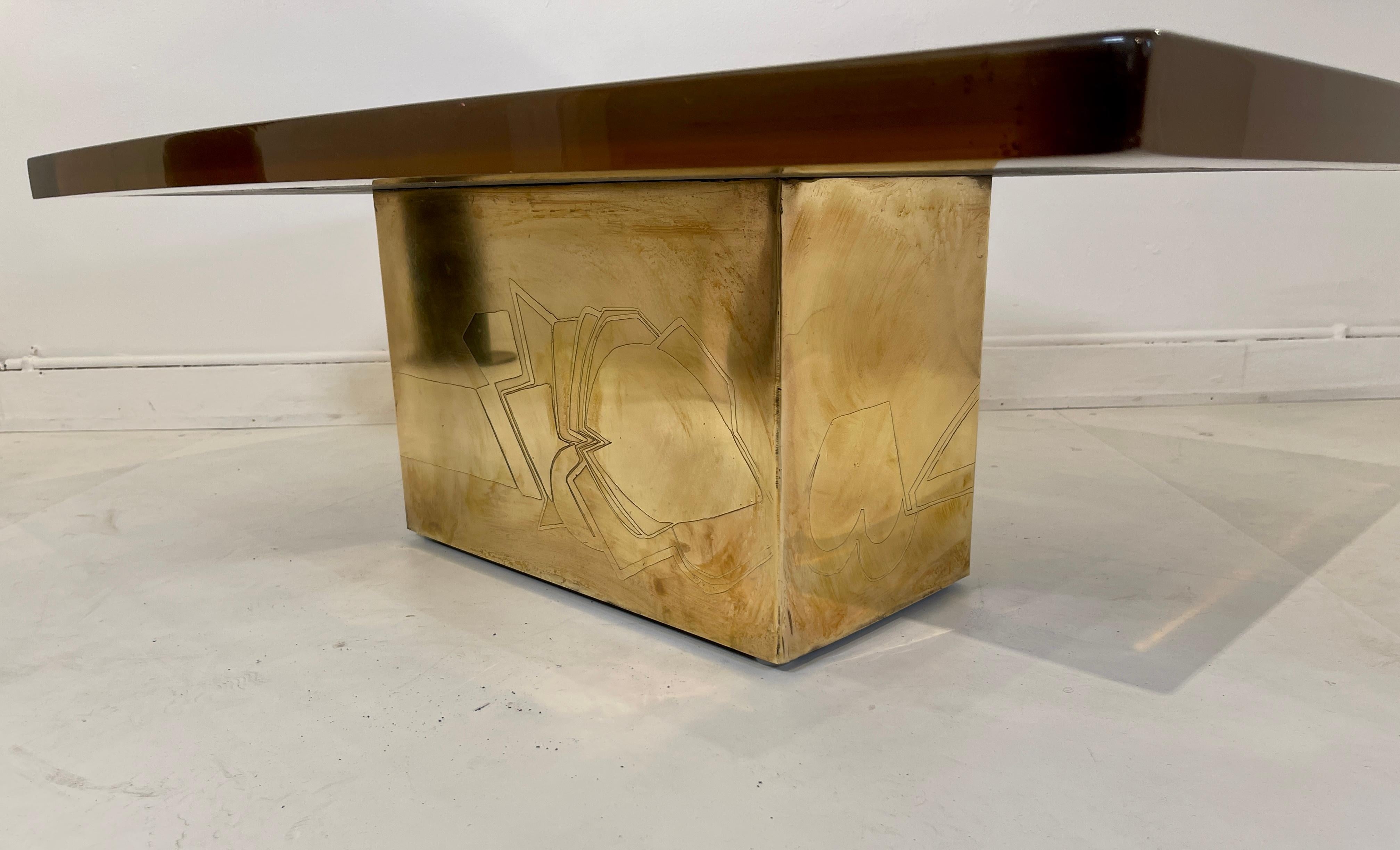 Etched brass and resin Coffee table By Armand Jonckers 1
