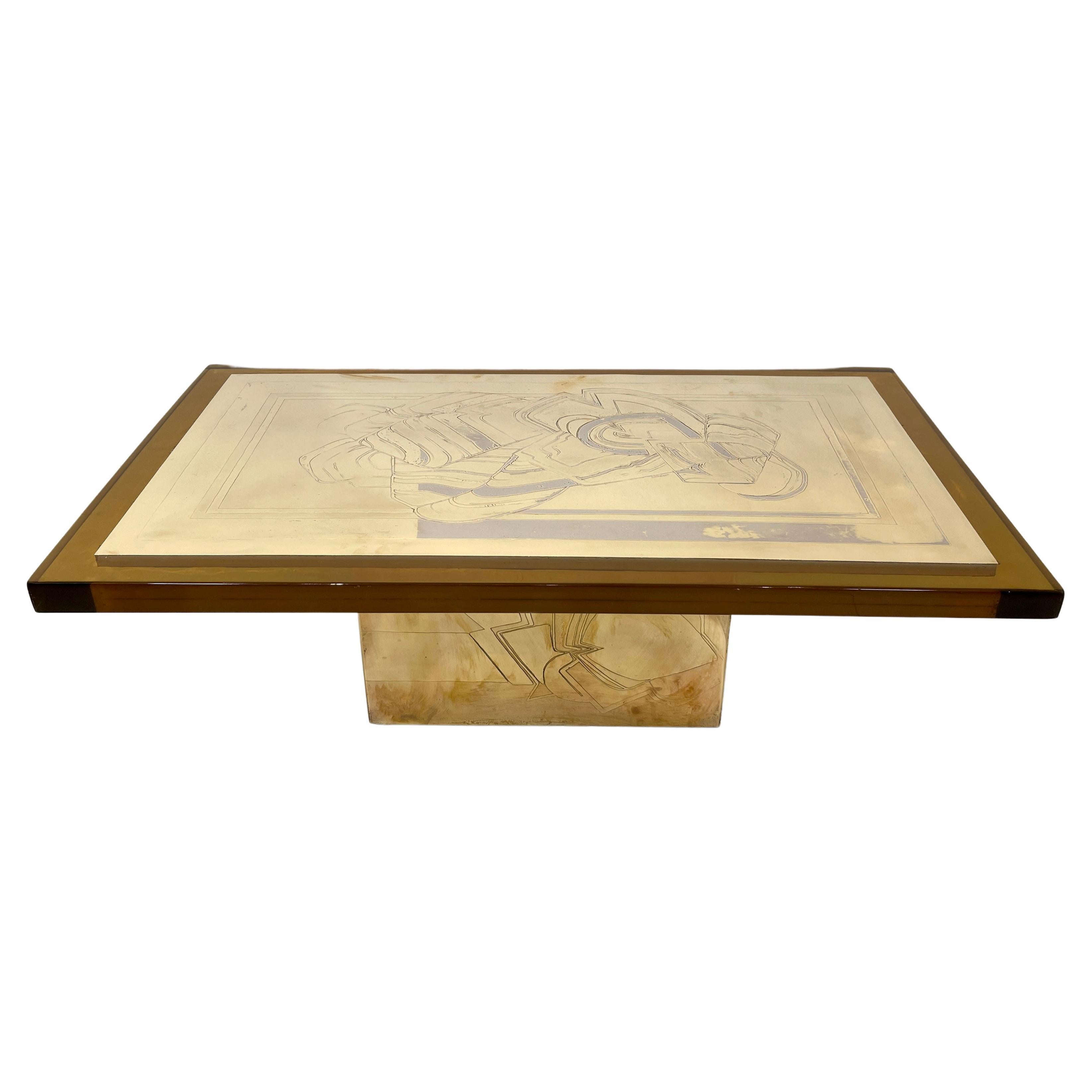 Etched brass and resin Coffee table By Armand Jonckers