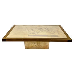 Vintage Etched brass and resin Coffee table By Armand Jonckers