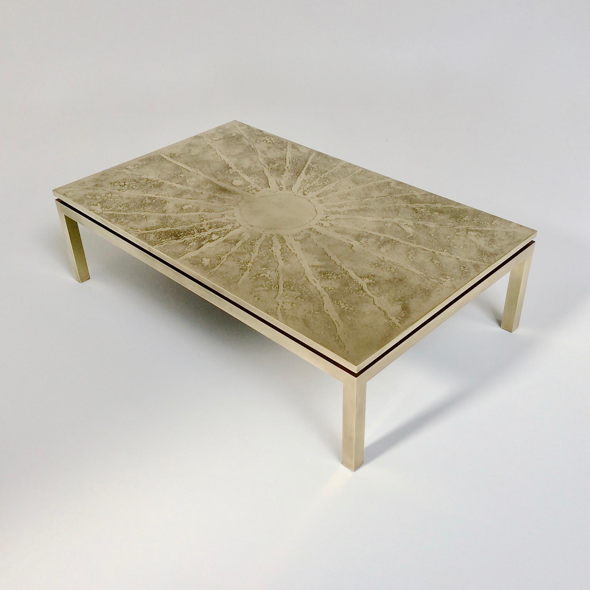 Belgian Etched Brass Coffee Table, 1970s, Belgium