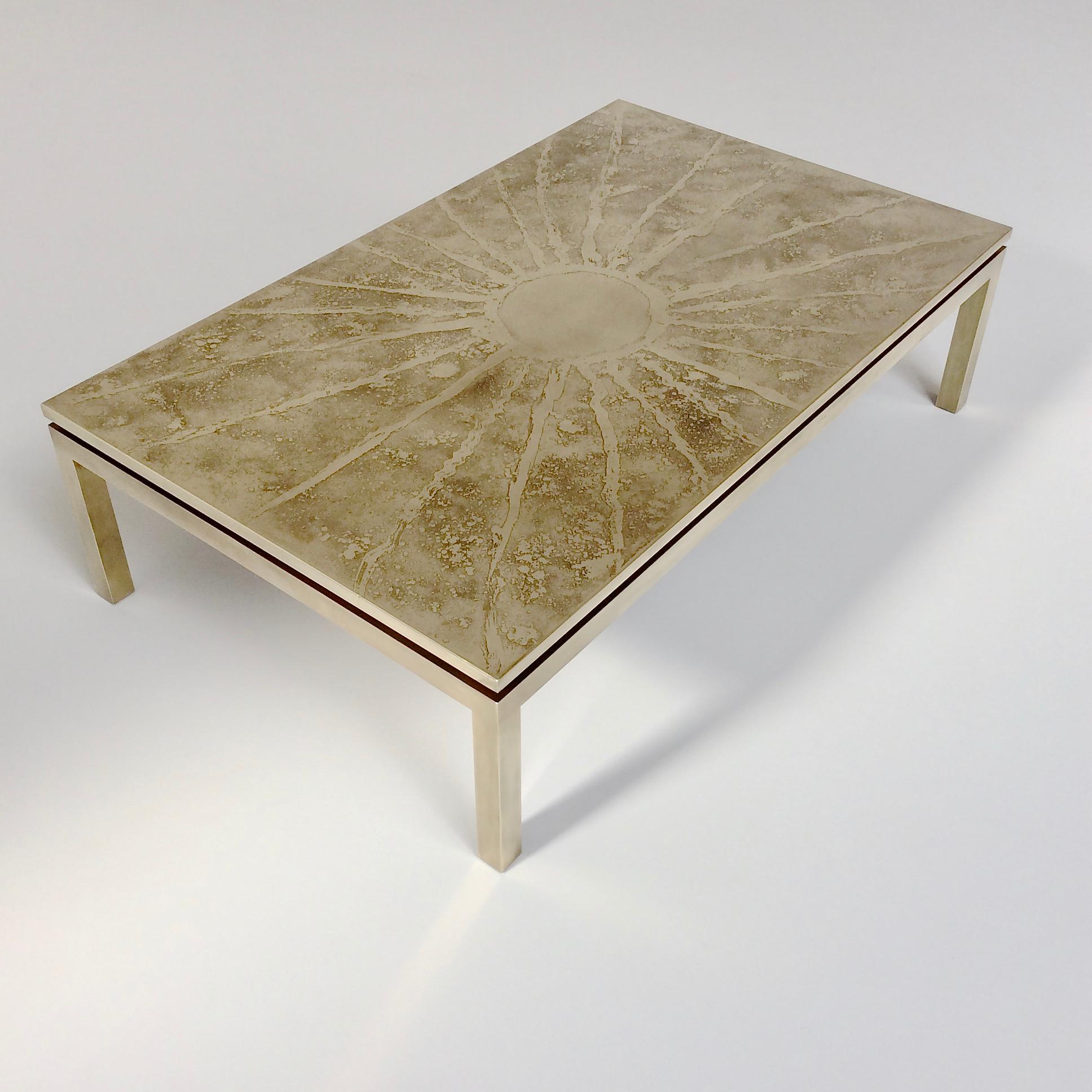 Late 20th Century Etched Brass Coffee Table, 1970s, Belgium