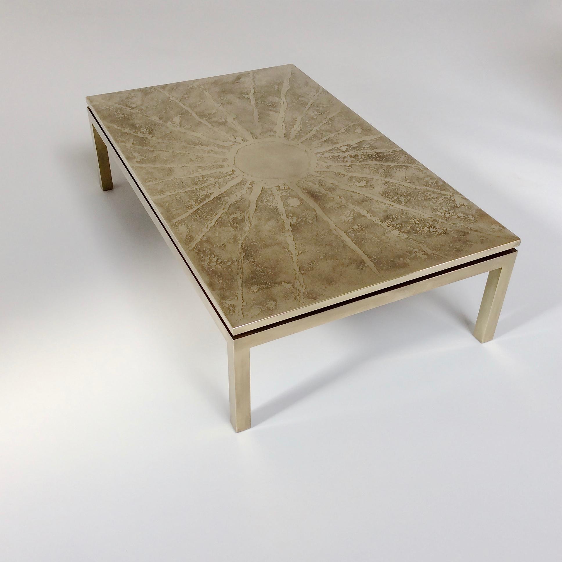 Etched Brass Coffee Table, 1970s, Belgium 1