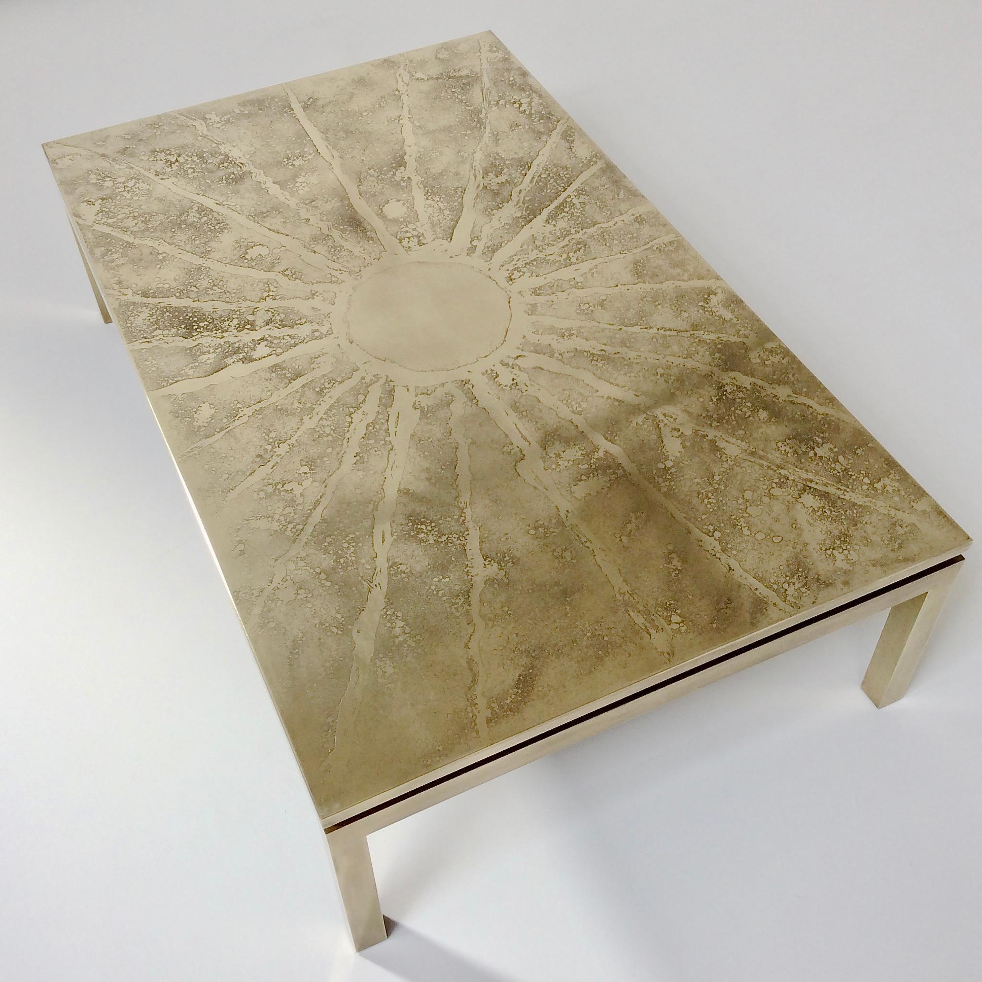 Etched Brass Coffee Table, 1970s, Belgium 1