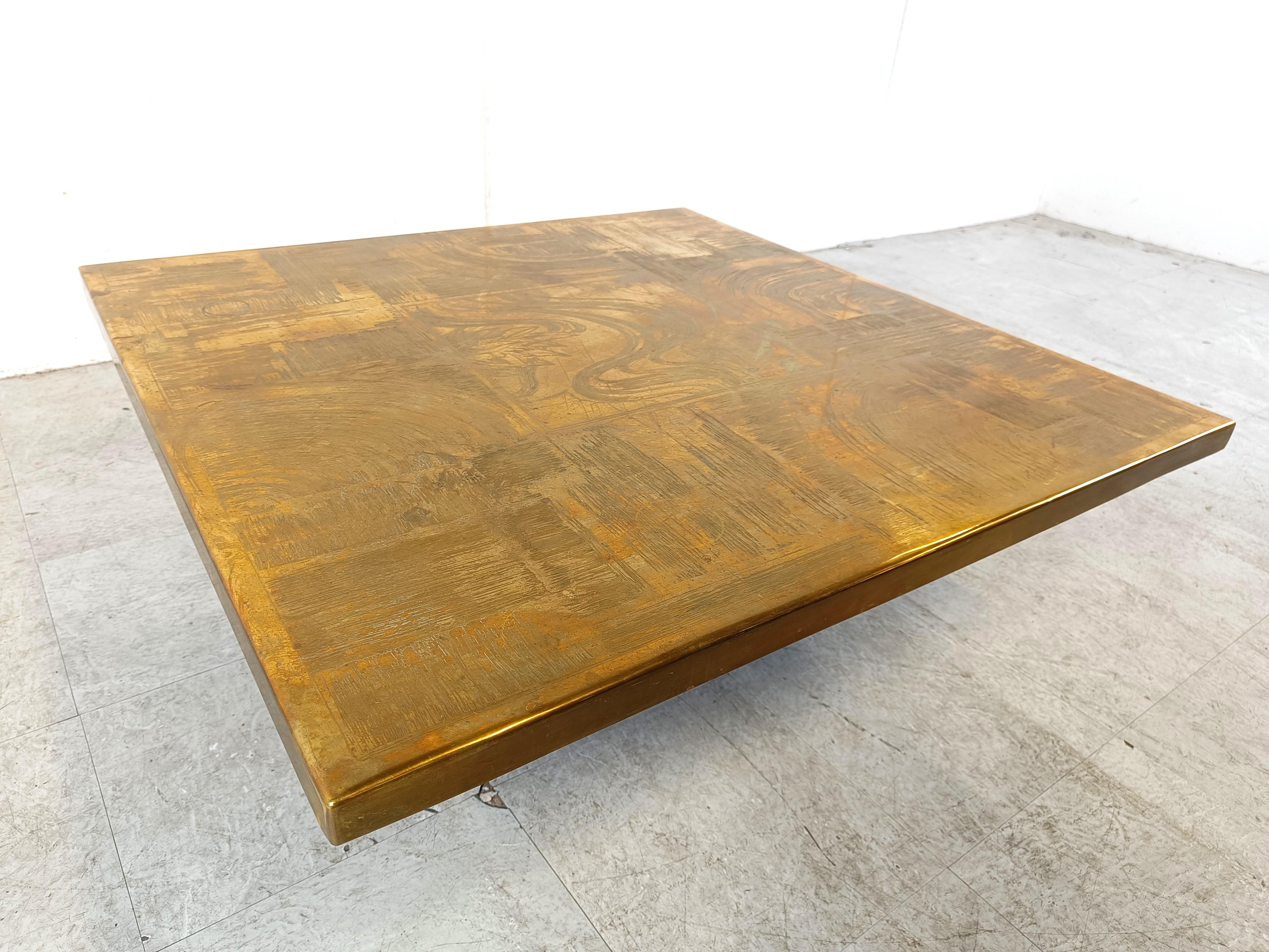 Etched Brass Coffee Table by Christian Heckscher, 1970s 4