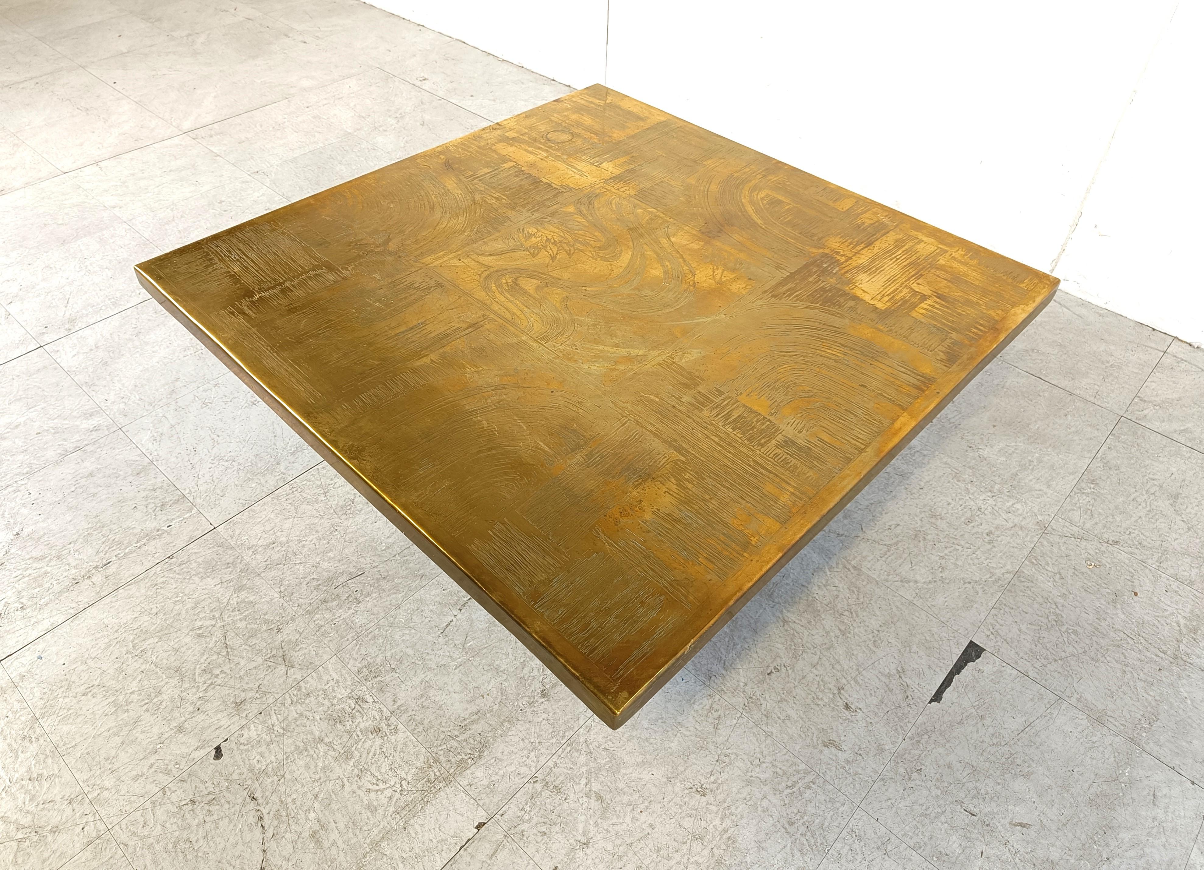 Hollywood Regency Etched Brass Coffee Table by Christian Heckscher, 1970s