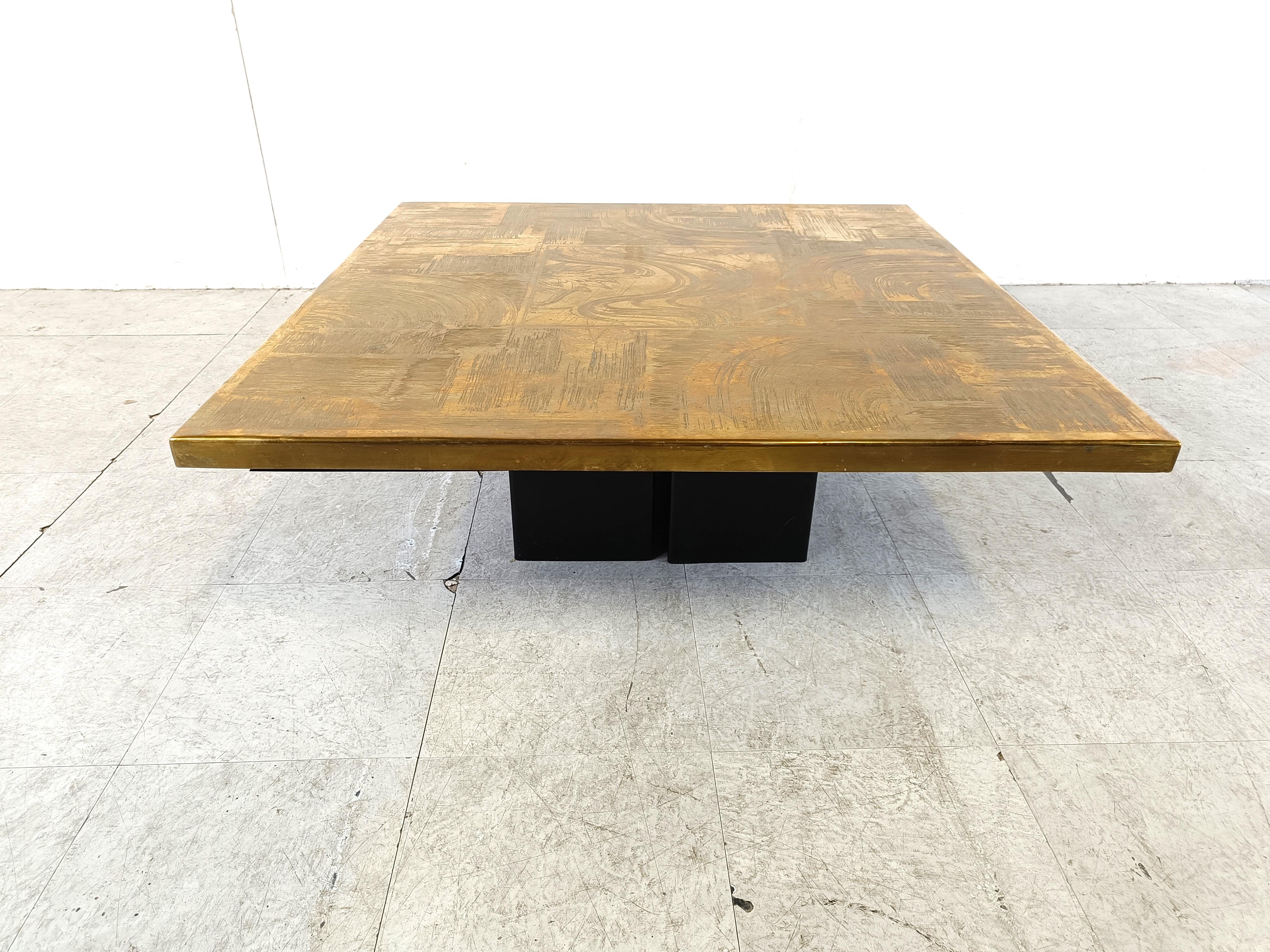 Etched Brass Coffee Table by Christian Heckscher, 1970s In Good Condition In HEVERLEE, BE