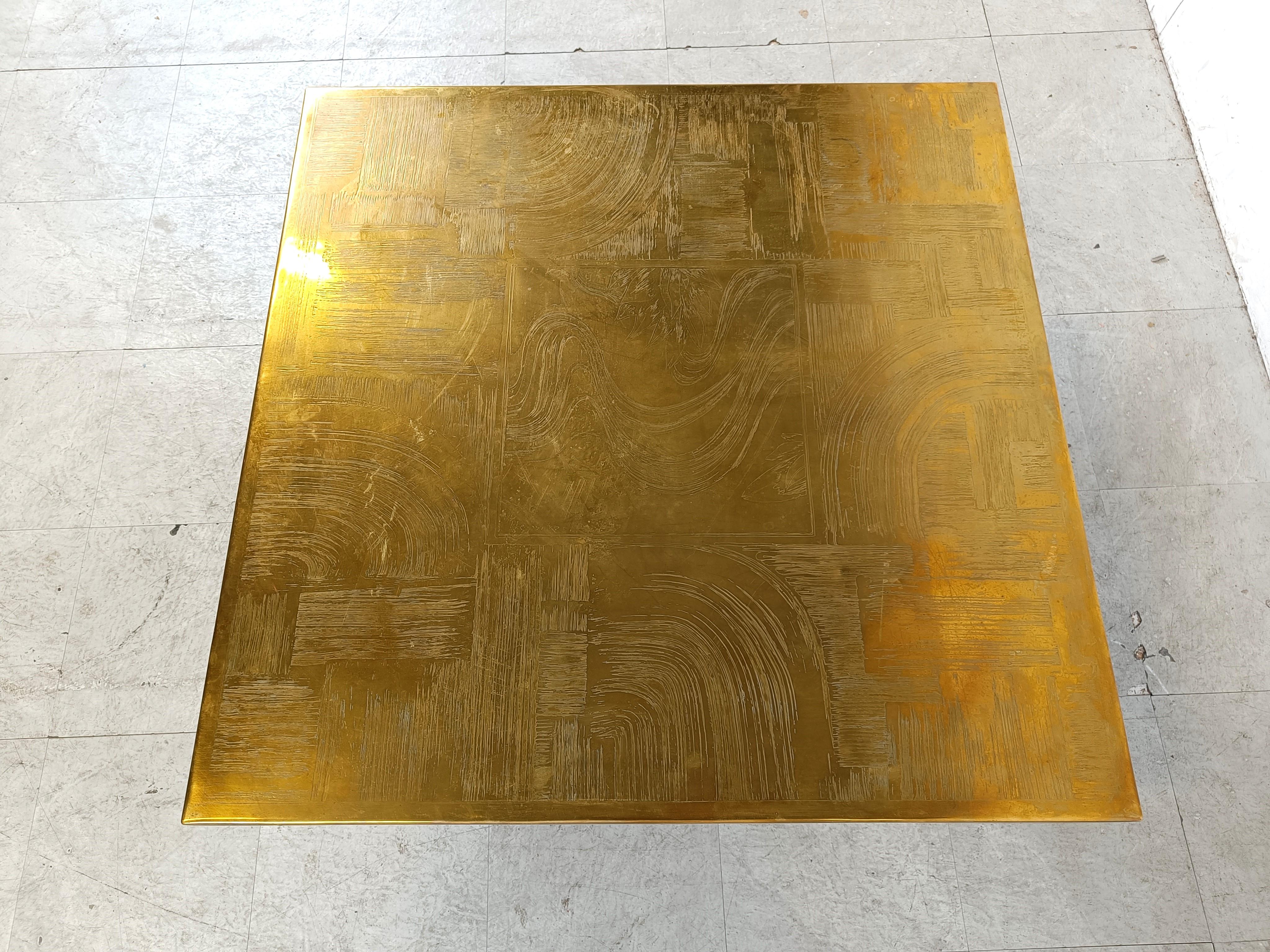 Metal Etched Brass Coffee Table by Christian Heckscher, 1970s