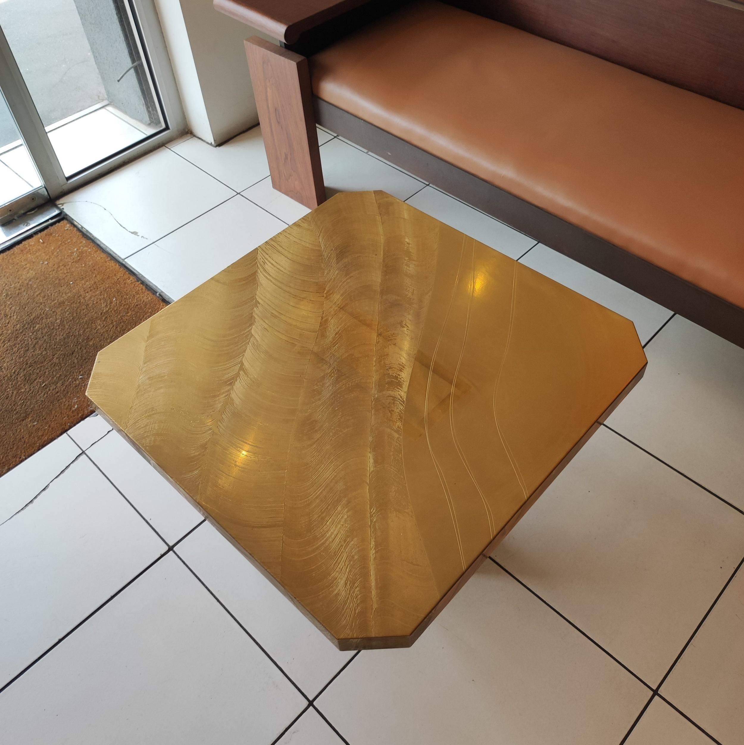 Etched Brass Coffee Table by Christian Krekels, Signed , circa 1975 For Sale 3