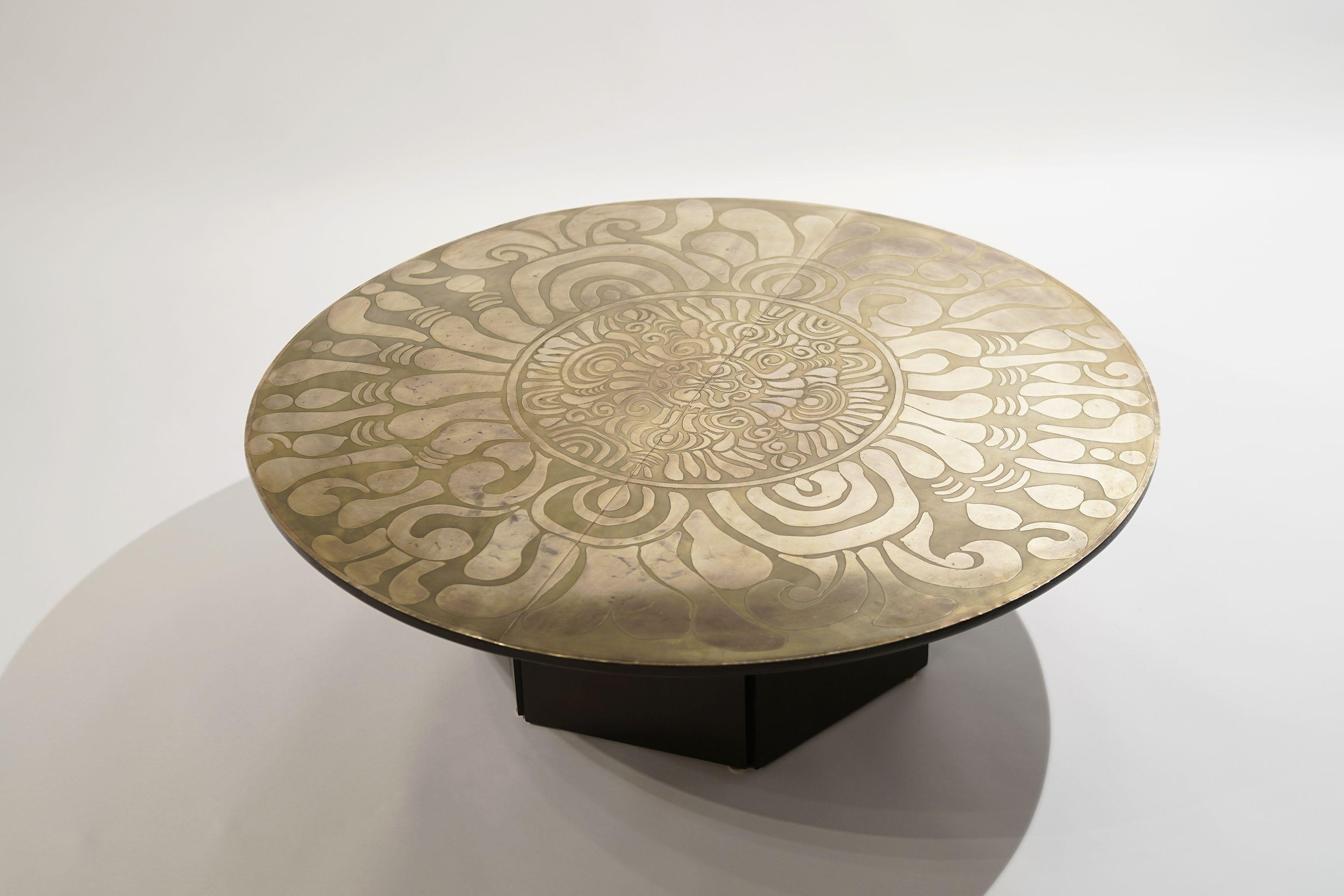 Mid-Century Modern Etched Brass Coffee Table by Enviene M. Barbara Parker, 1965