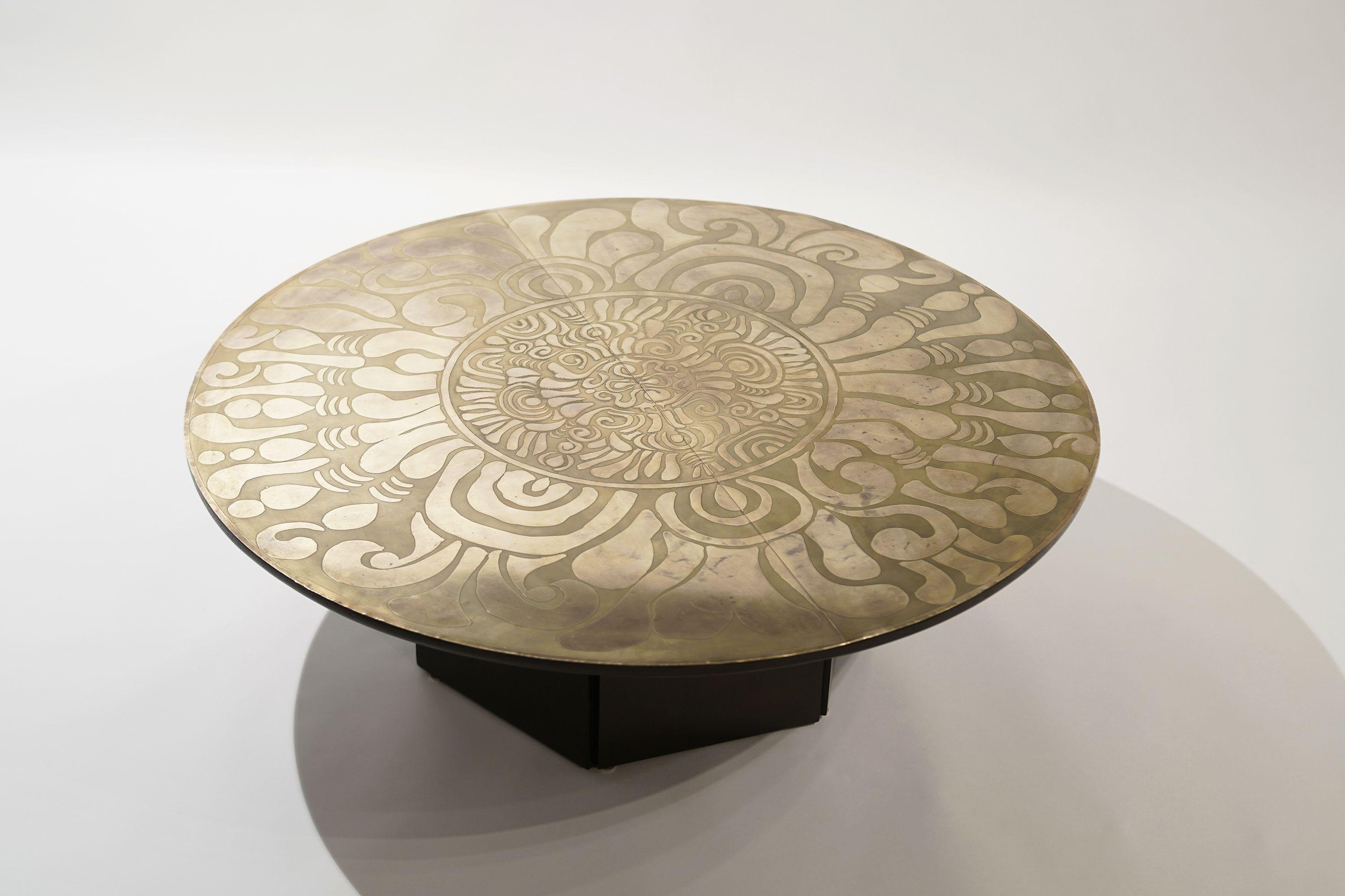 American Etched Brass Coffee Table by Enviene M. Barbara Parker, 1965
