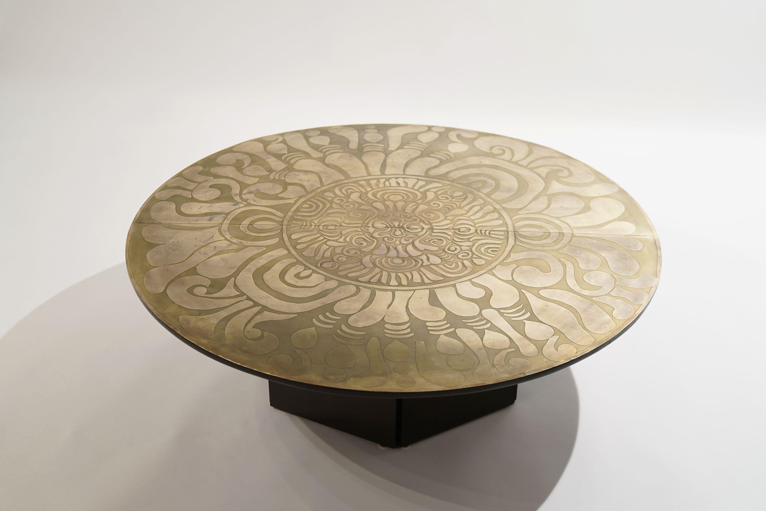 Etched Brass Coffee Table by Enviene M. Barbara Parker, 1965 In Excellent Condition In Westport, CT