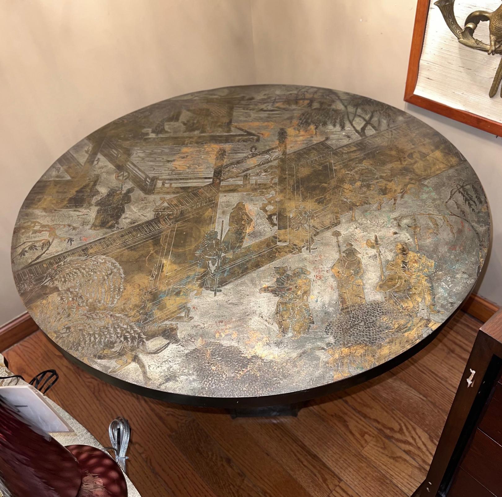 An etched and patinated circa 1960's coffee table by Phillip and Kevin LaVerne.

Measurements:
Height 25