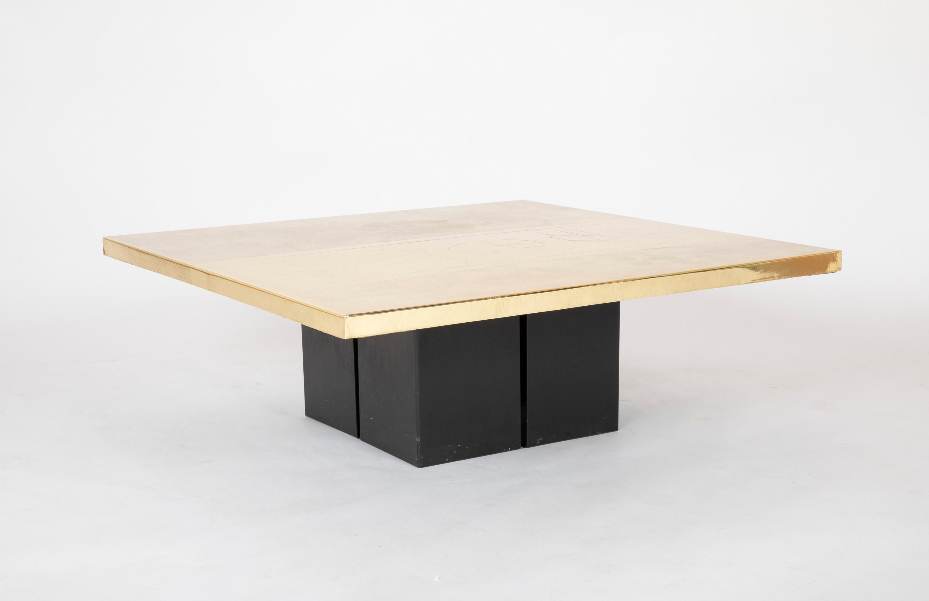 A Belgian midcentury etched brass coffee table by Meidrier.