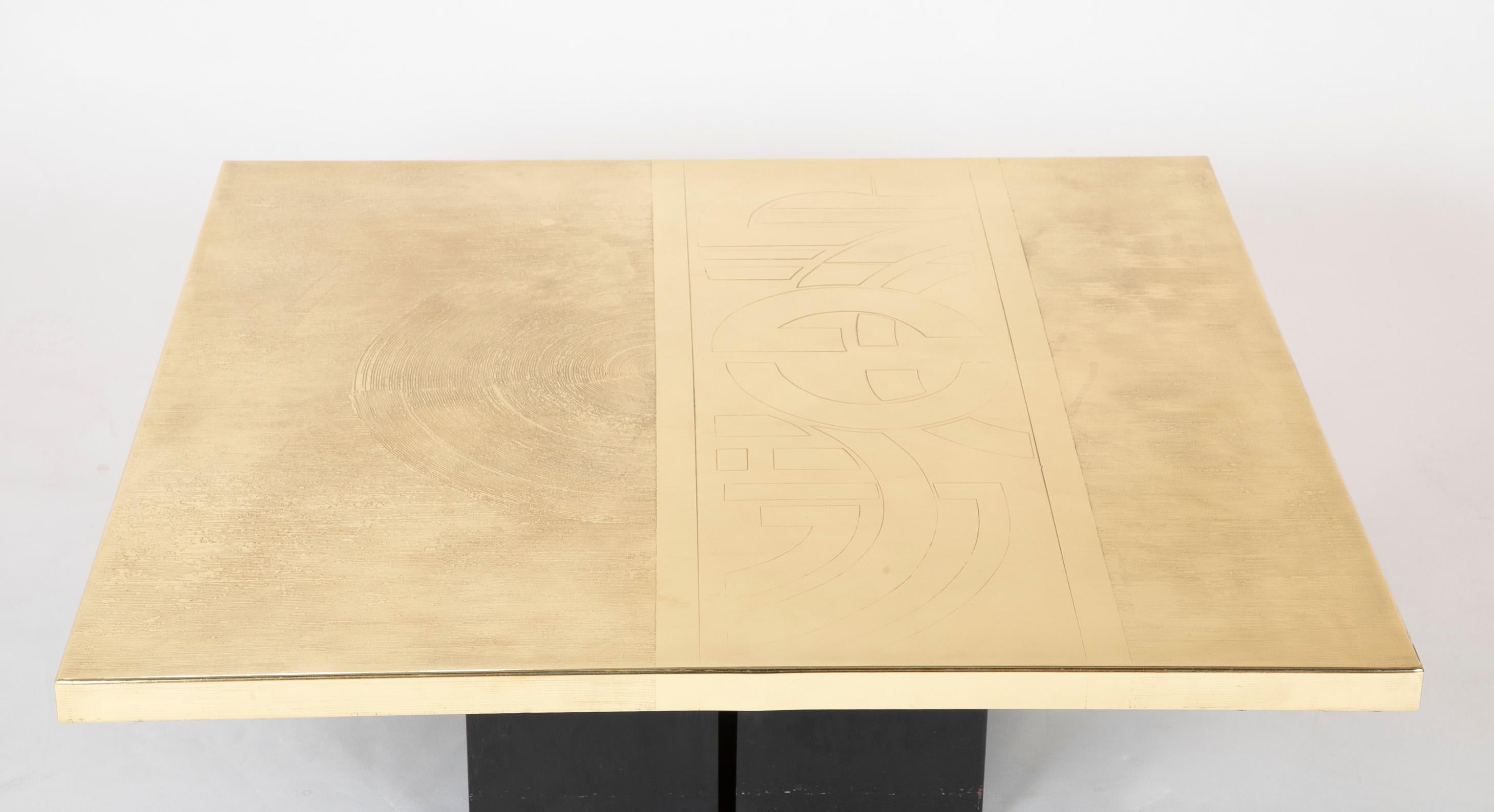 Late 20th Century Etched Brass Coffee Table by Meidrier For Sale