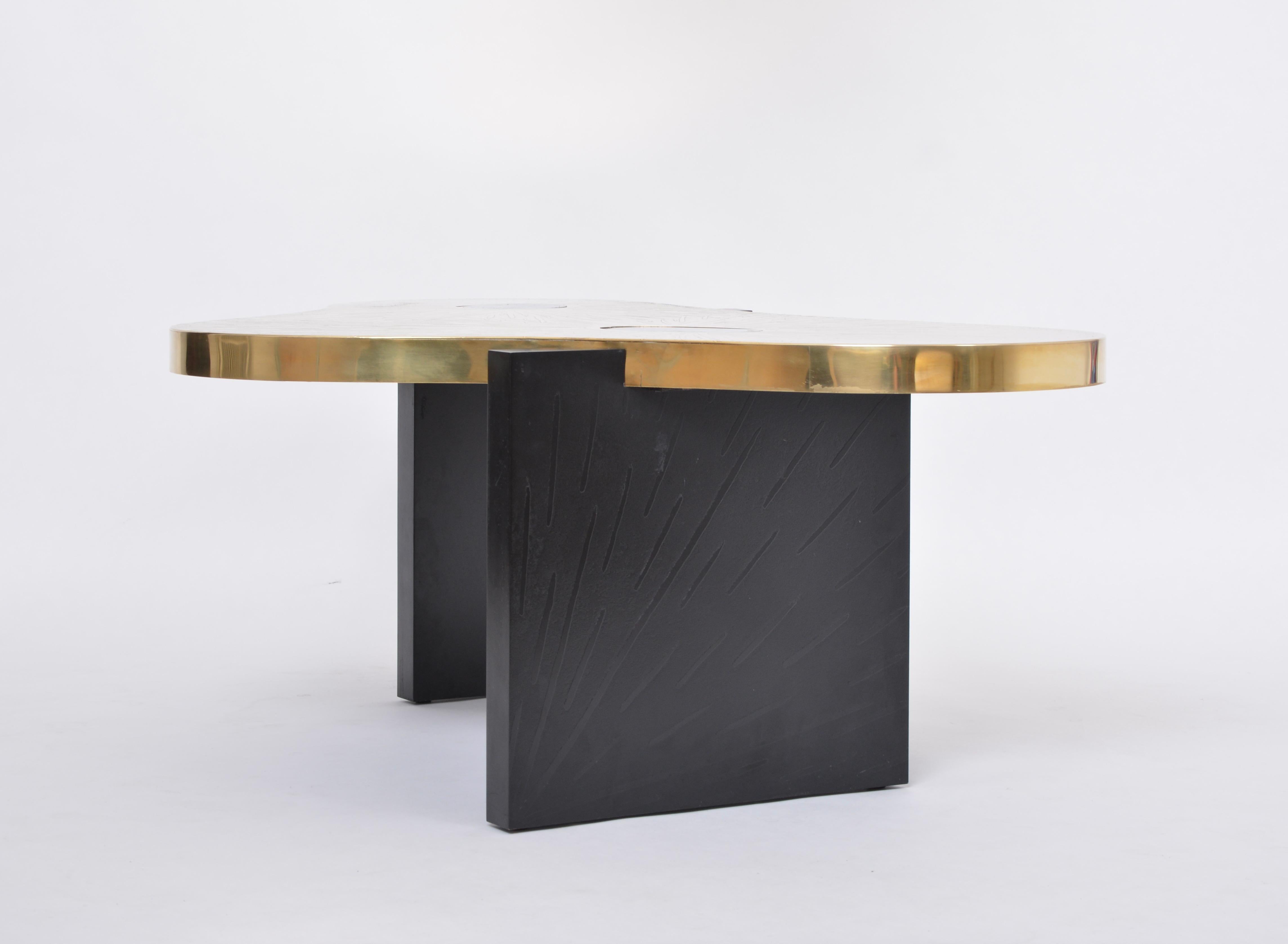 Etched Brass coffee table with Agathe Stones in the style of Lova Creation For Sale 6