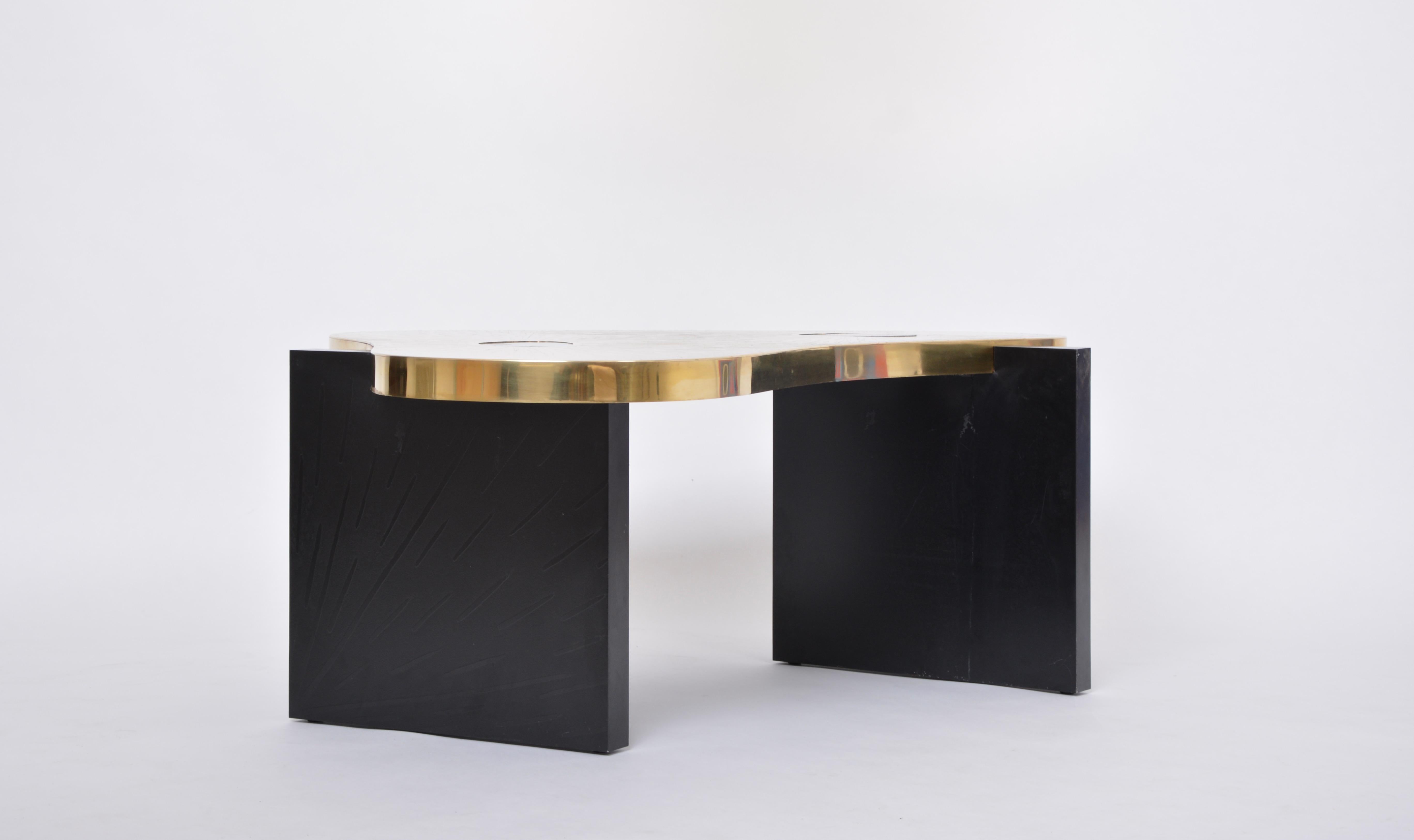 Etched Brass coffee table with Agathe Stones in the style of Lova Creation For Sale 1
