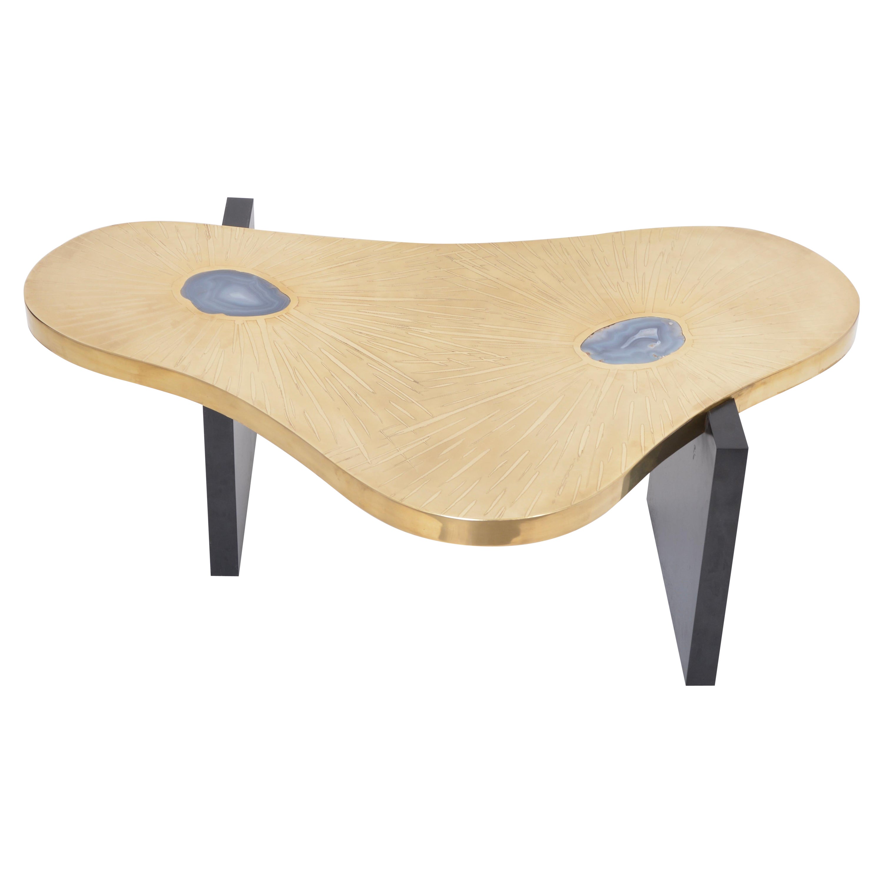Etched Brass coffee table with Agathe Stones in the style of Lova Creation