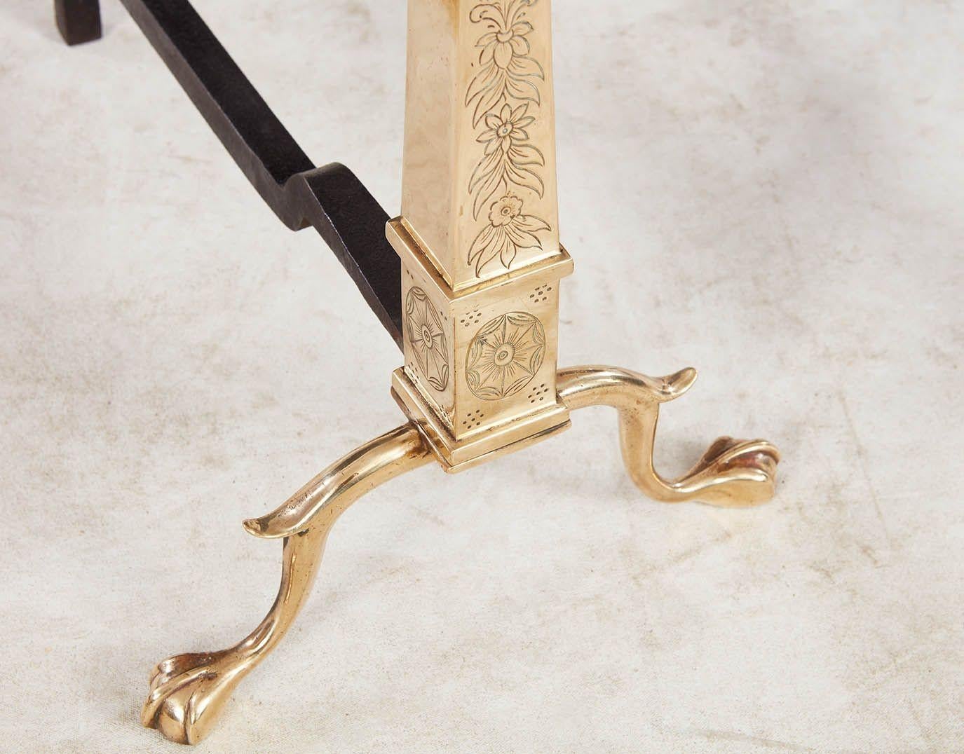 Etched Brass Federal Andirons For Sale 7