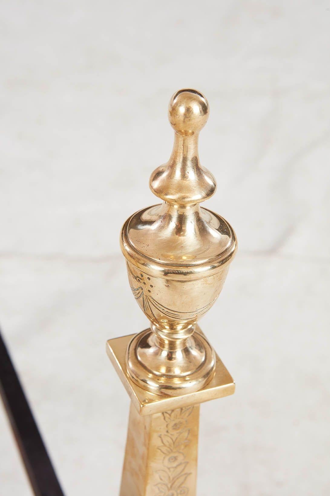 Etched Brass Federal Andirons For Sale 8
