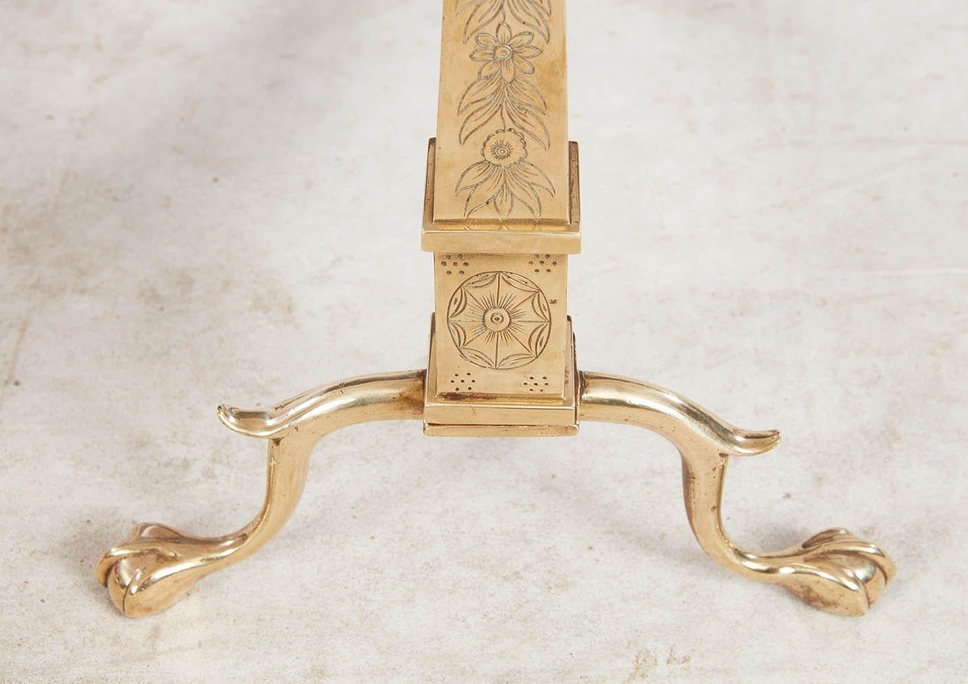 Etched Brass Federal Andirons In Good Condition For Sale In Greenwich, CT