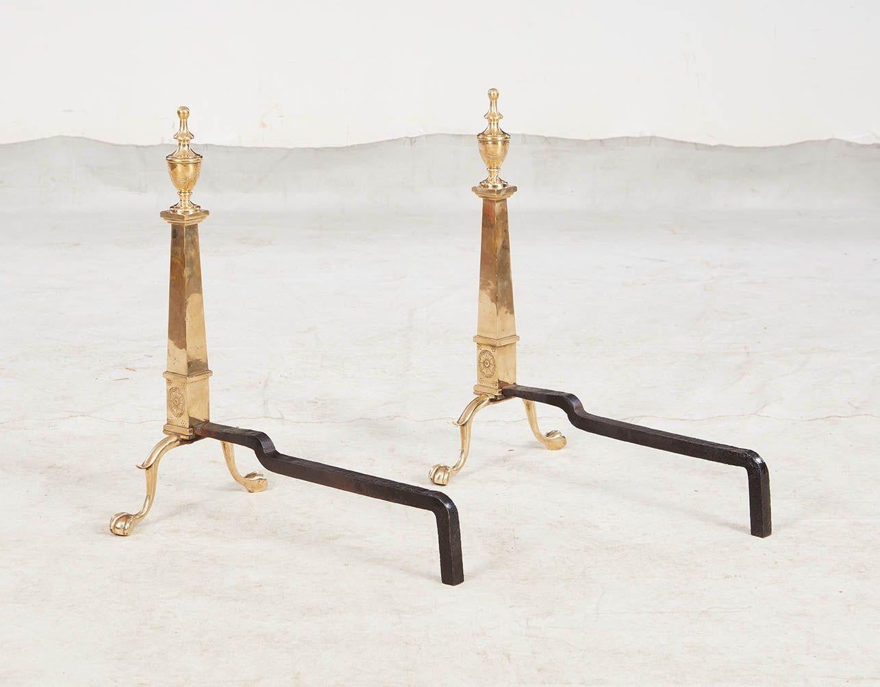Etched Brass Federal Andirons For Sale 2