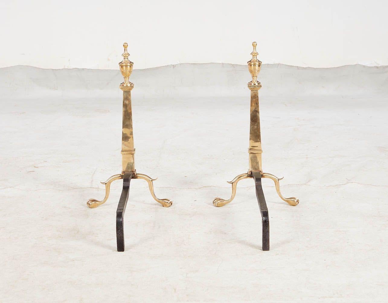 Etched Brass Federal Andirons For Sale 3