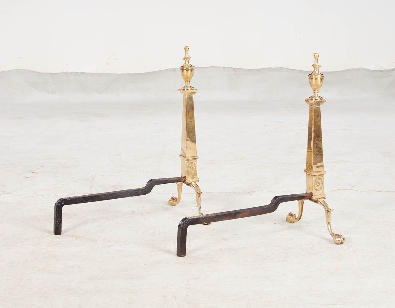 Etched Brass Federal Andirons For Sale 4