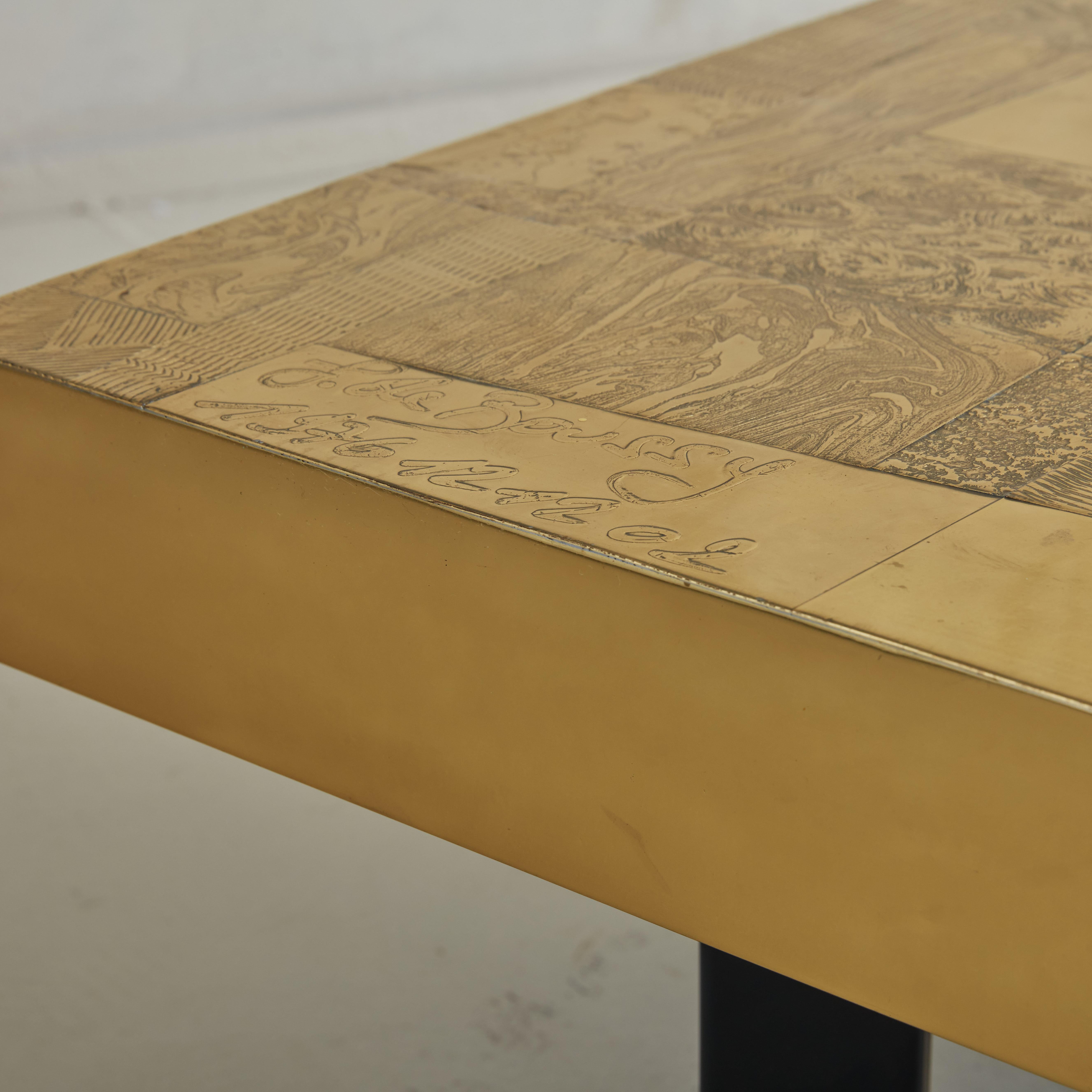 Late 17th Century Etched Brass + Inlaid Agate ‘Horizon’ Coffee Table by Felix De Boussy, Belgium  For Sale