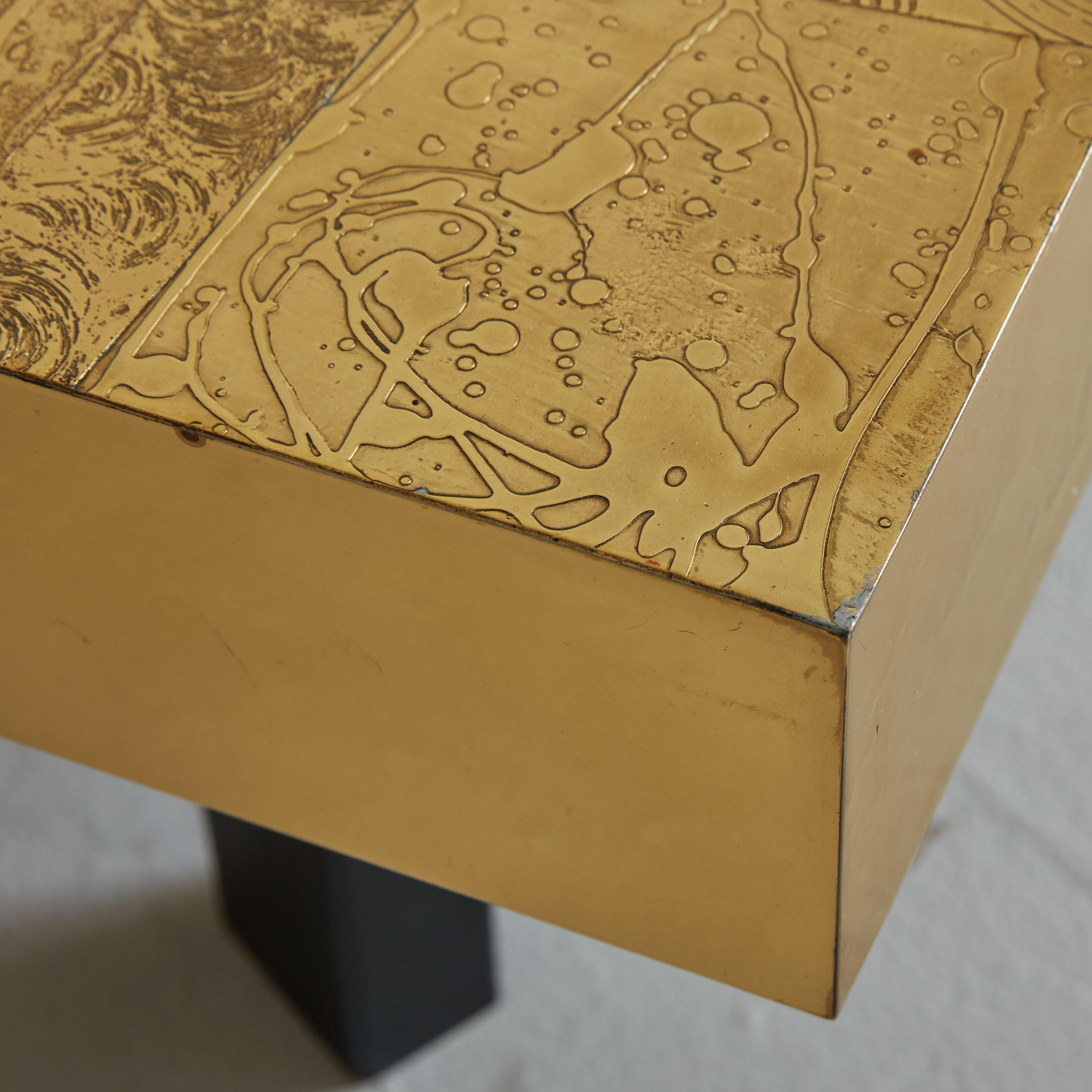 Etched Brass + Inlaid Agate ‘Horizon’ Coffee Table by Felix De Boussy, Belgium  For Sale 1
