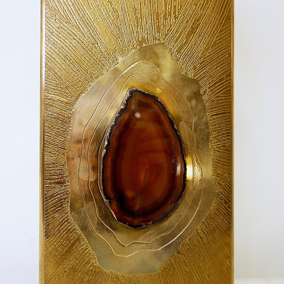 Etched Brass Lamp by Georges Mathias - Belgium 1970s
Belgium Decoration - De Gandt - Vintage
Dimensions given with shade.
Measures : Base: 20cmx10cm H:63cm 
Materials : Brass - Agate stone
Wear consistent with age and use