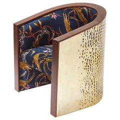 Etched Brass, Walnut Timber and Ardmore Fabric Big Crocco Chair by Egg Desings