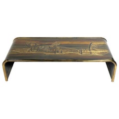 Etched Brass Waterfall Coffee Table by Bernhard Rohne for Mastercraft