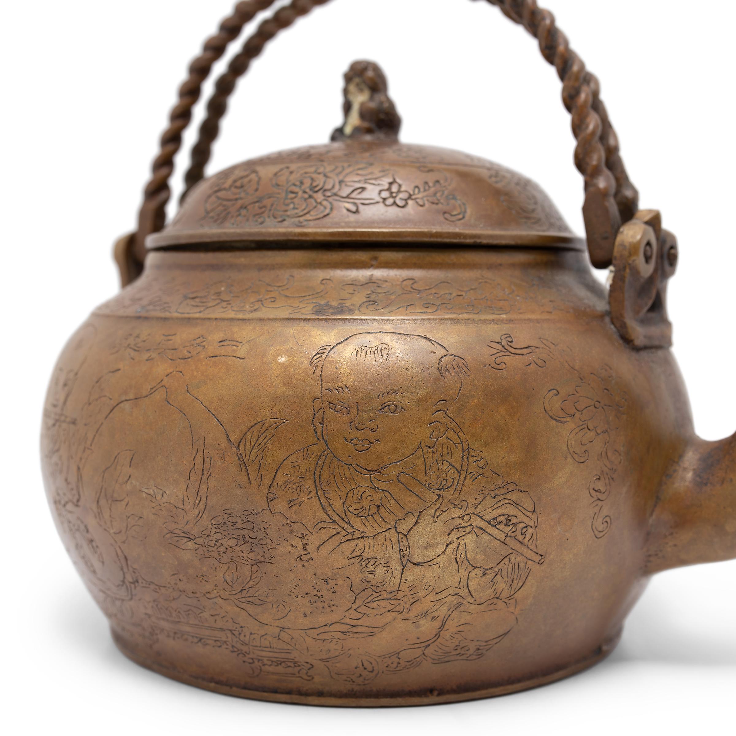 Etched Bronze Chinese Teapot, c. 1900 1