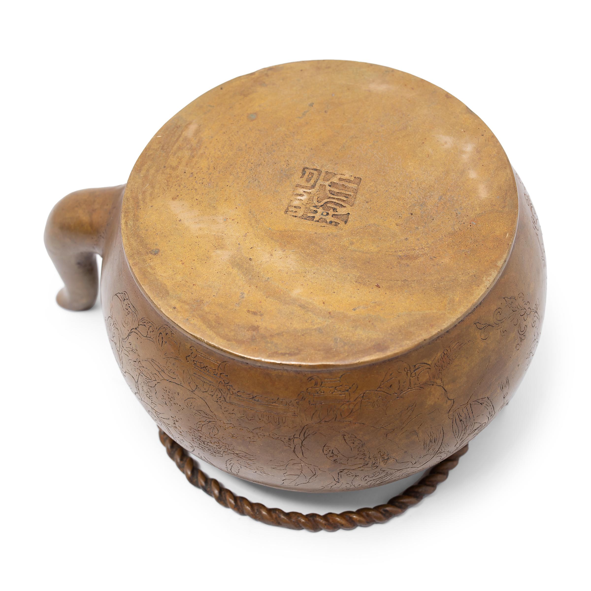 Etched Bronze Chinese Teapot, c. 1900 2