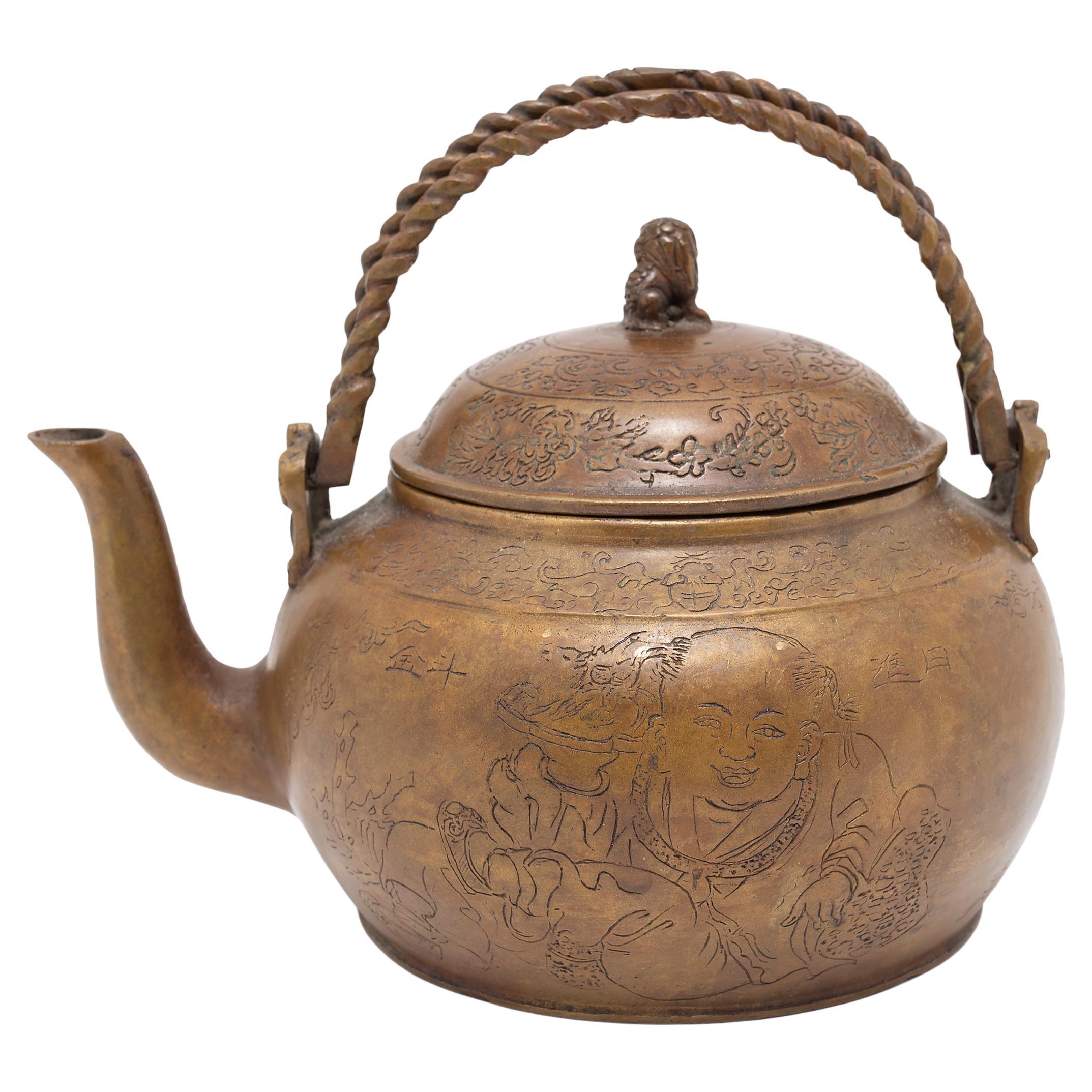 Etched Bronze Chinese Teapot, c. 1900