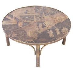 Etched Bronze Round Coffee Table by Philip & Kelvin LaVerne